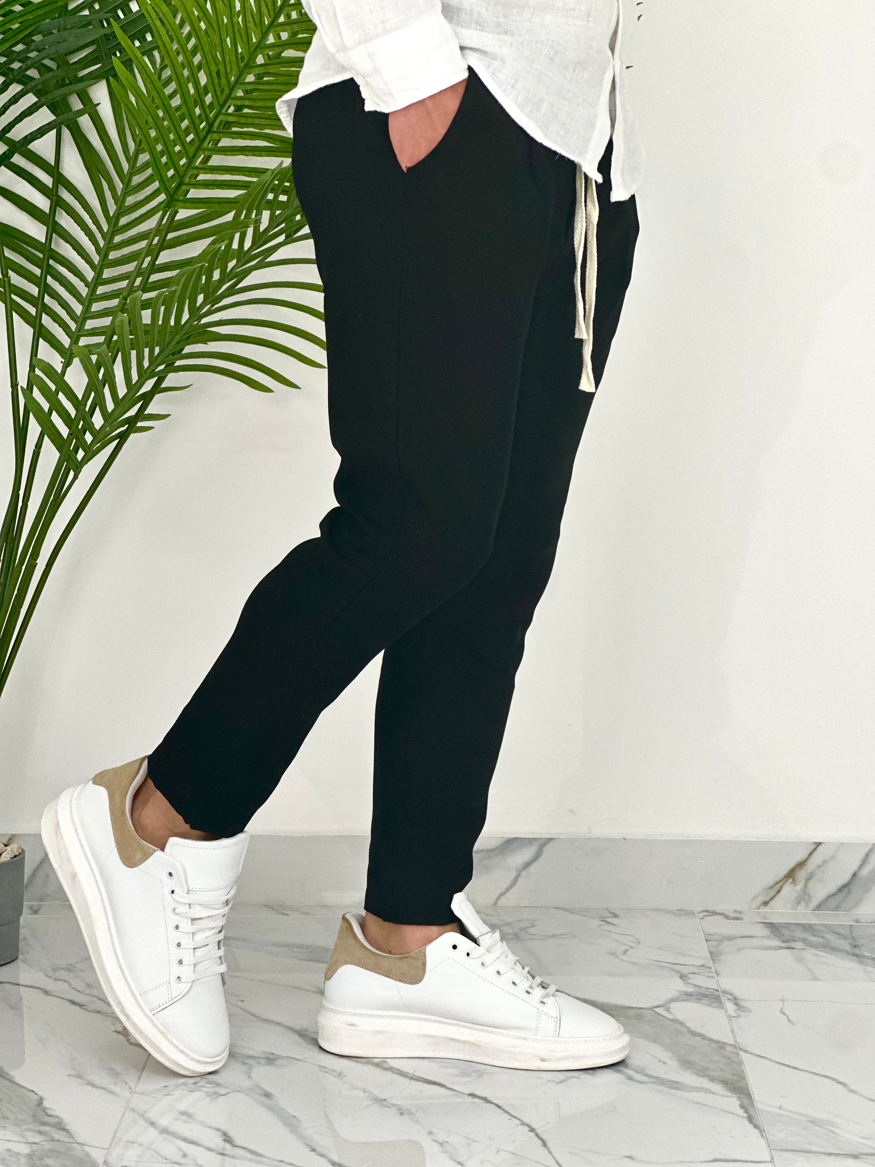 PANTALONI IN LINO PU2126 COL.NERO