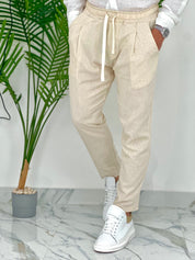 PANTALONI IN LINO PU2126 COL.BEIGE