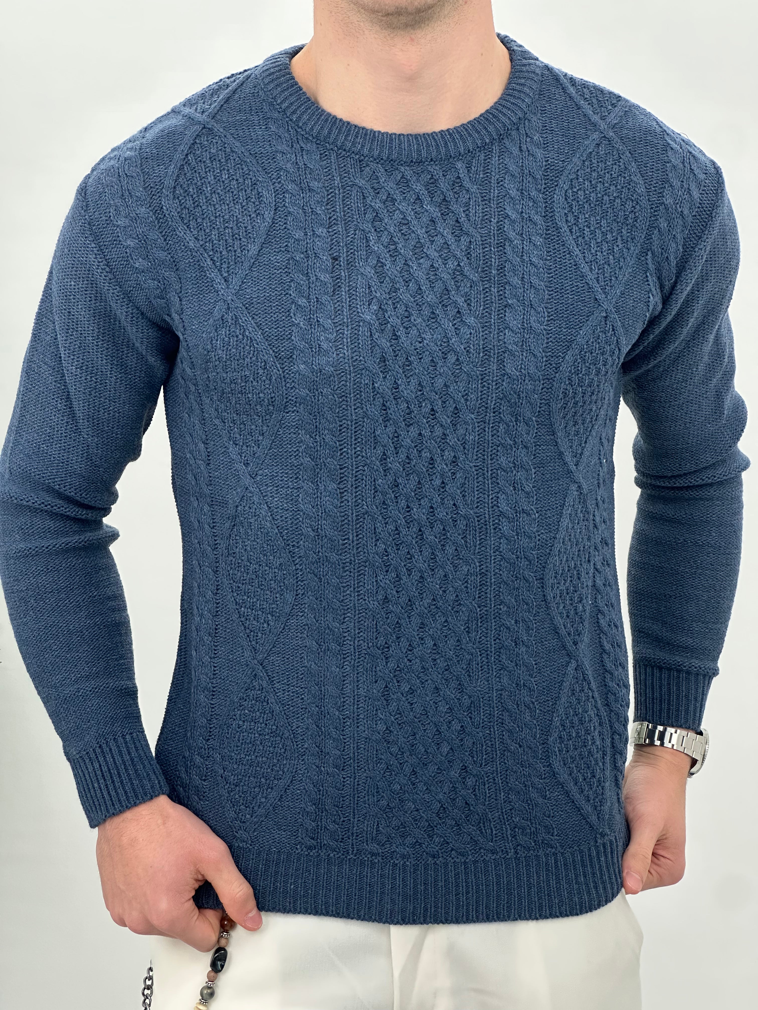 MAGLIONE GIROCOLLO INTRECCIATO 23-631 col. JEANS