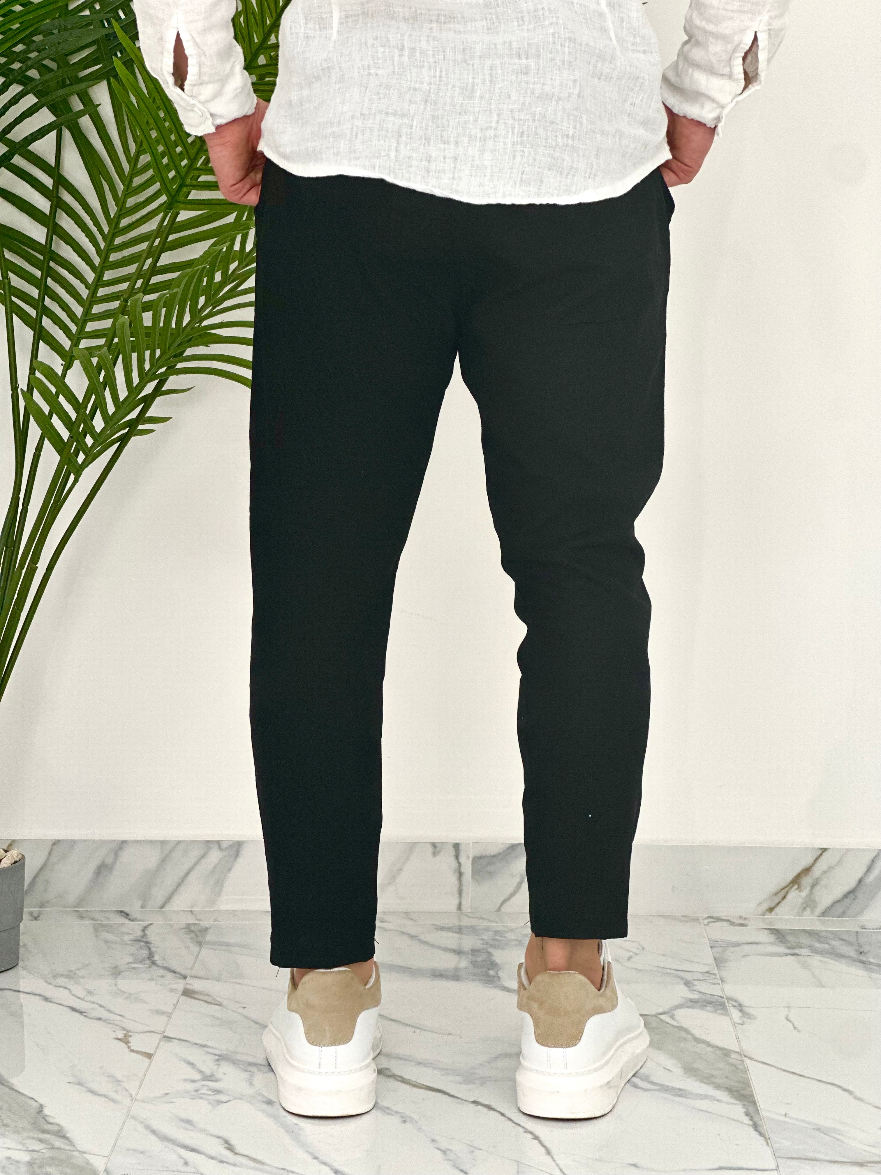 PANTALONI IN LINO PU2126 COL.NERO