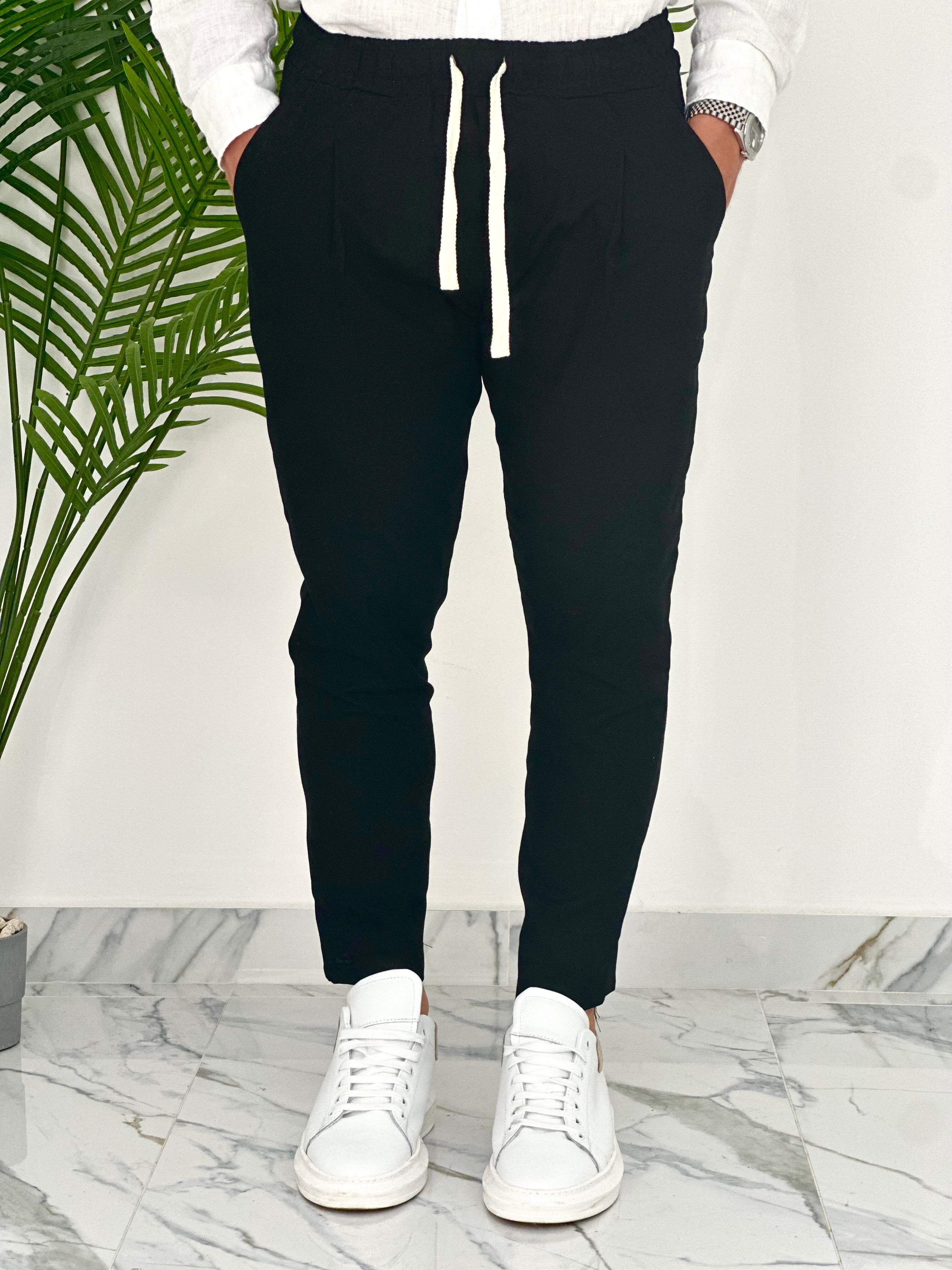 PANTALONI IN LINO PU2126 COL.NERO