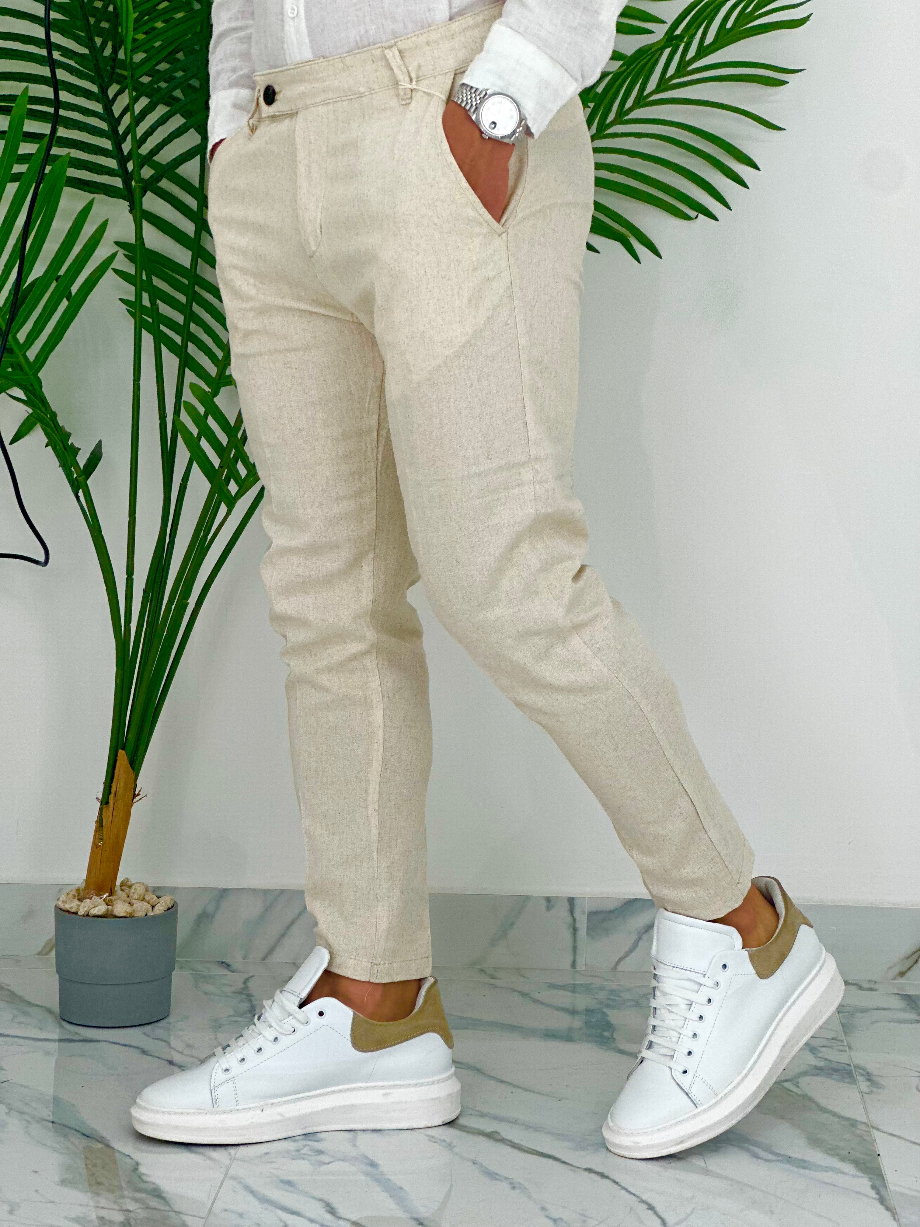 PANTALONI IN LINO PU2124 COL.BEIGE