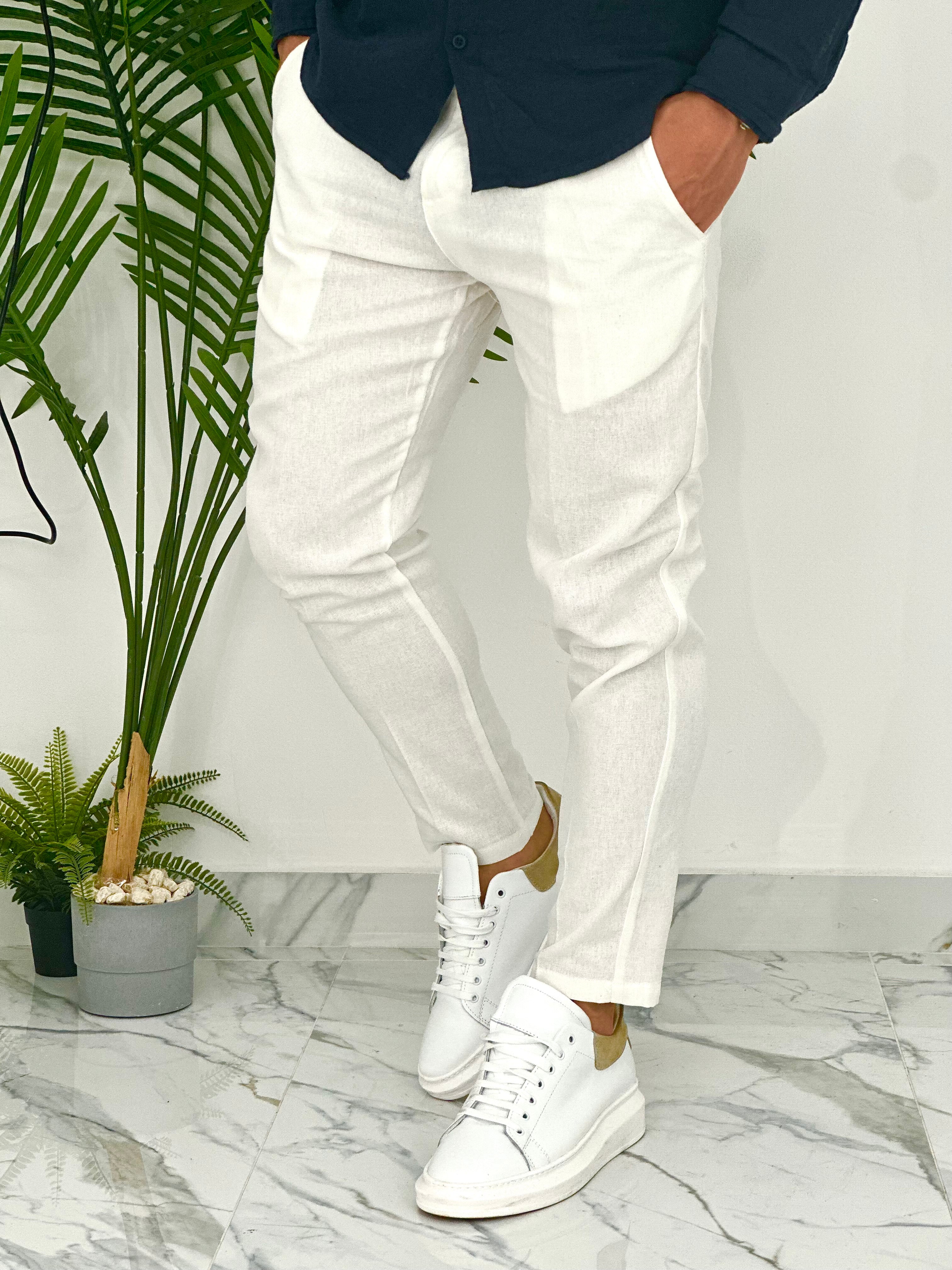 PANTALONI IN LINO PU2124 COL.BIANCO