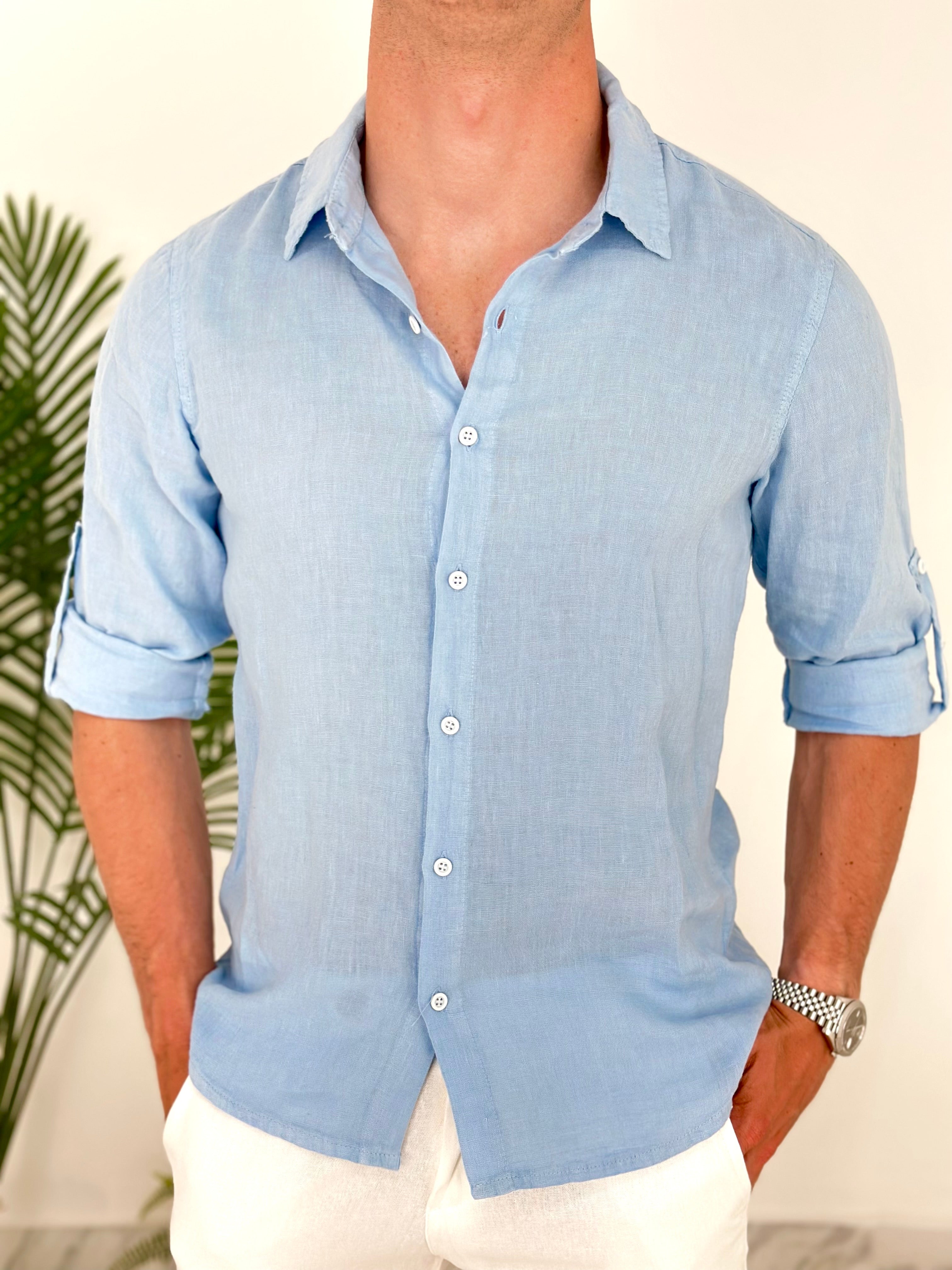 CAMICIA IN LINO col.CELESTE