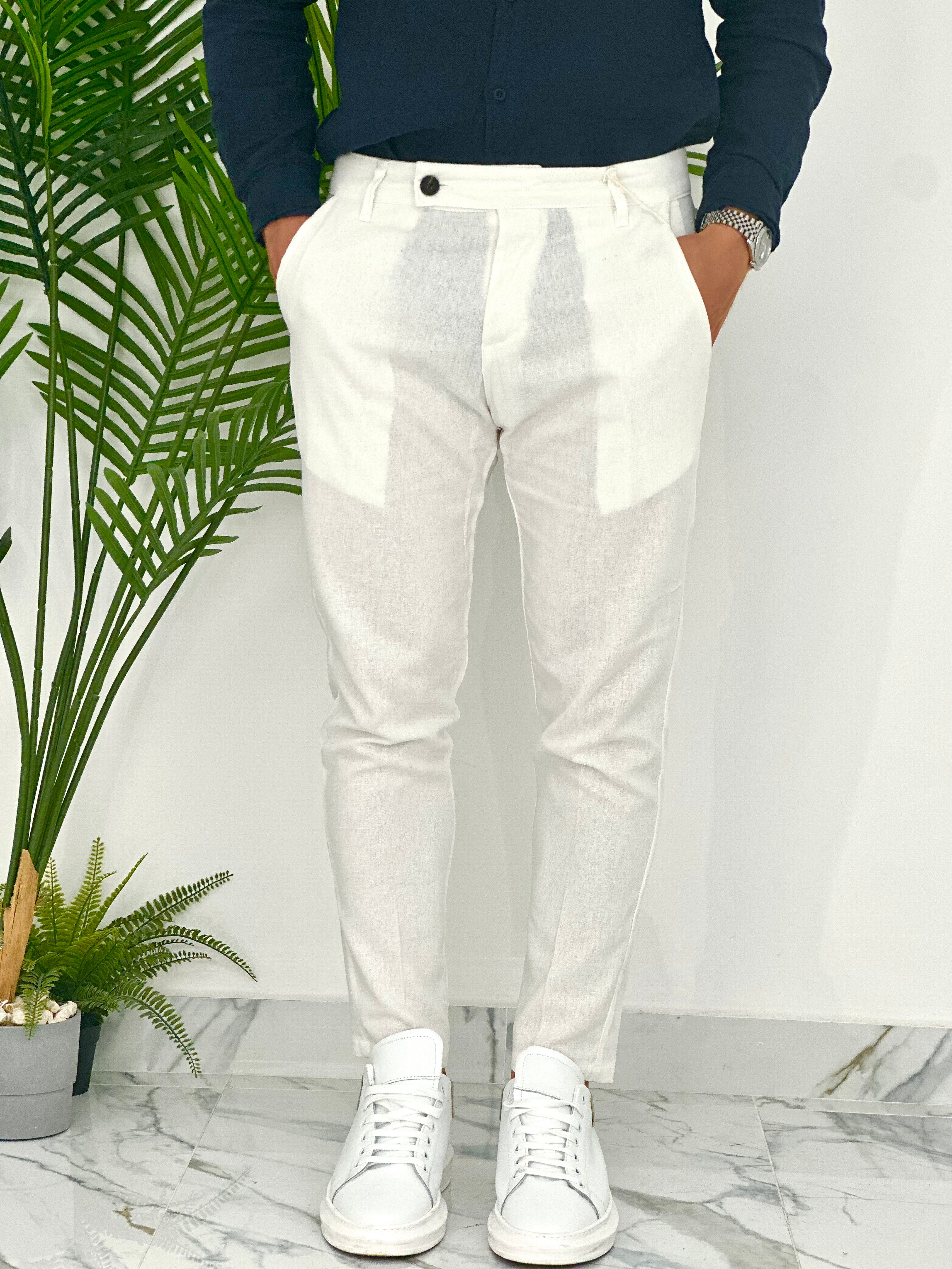 PANTALONI IN LINO PU2124 COL.BIANCO