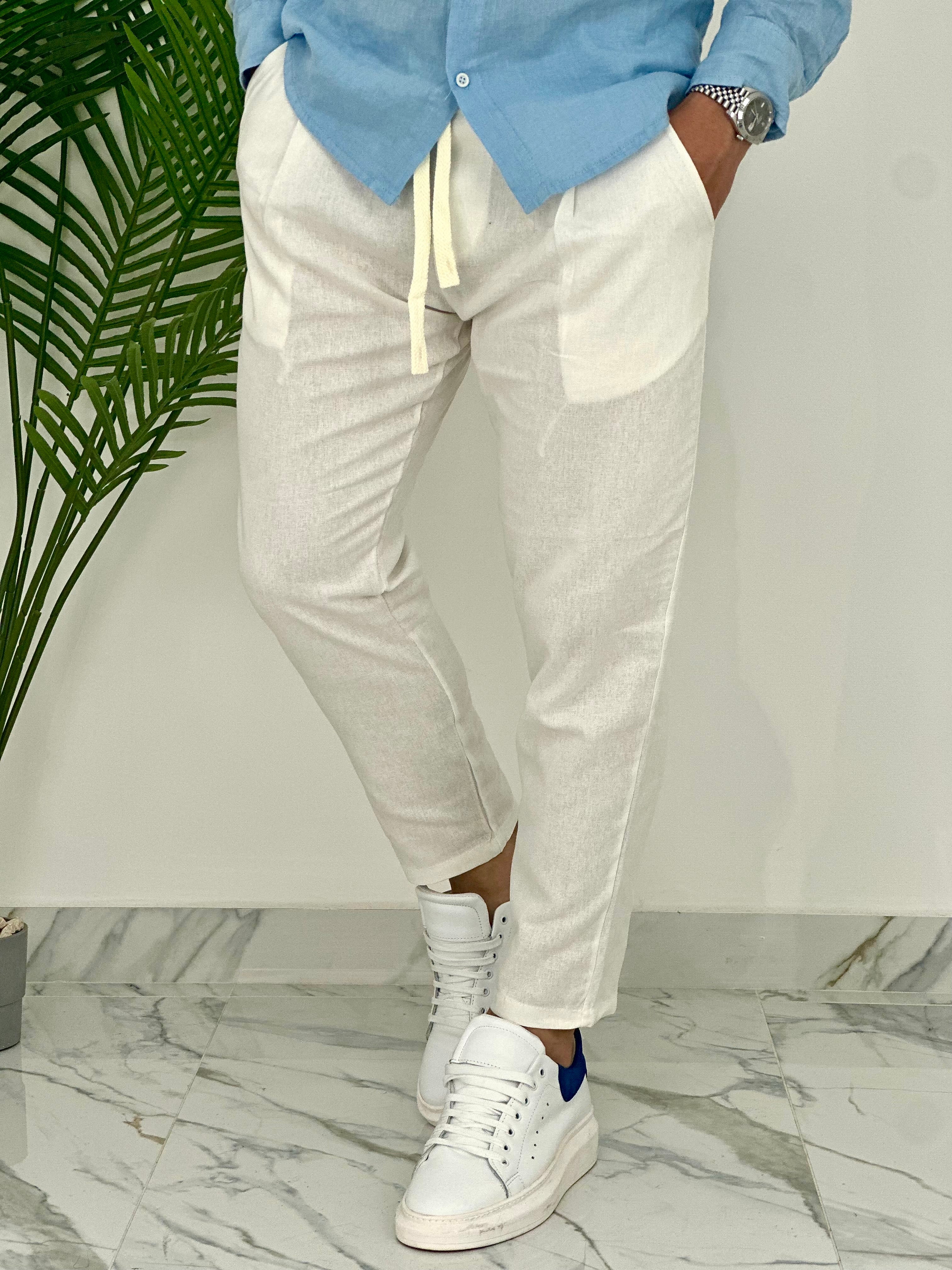 PANTALONI IN LINO PU2126 COL.BIANCO