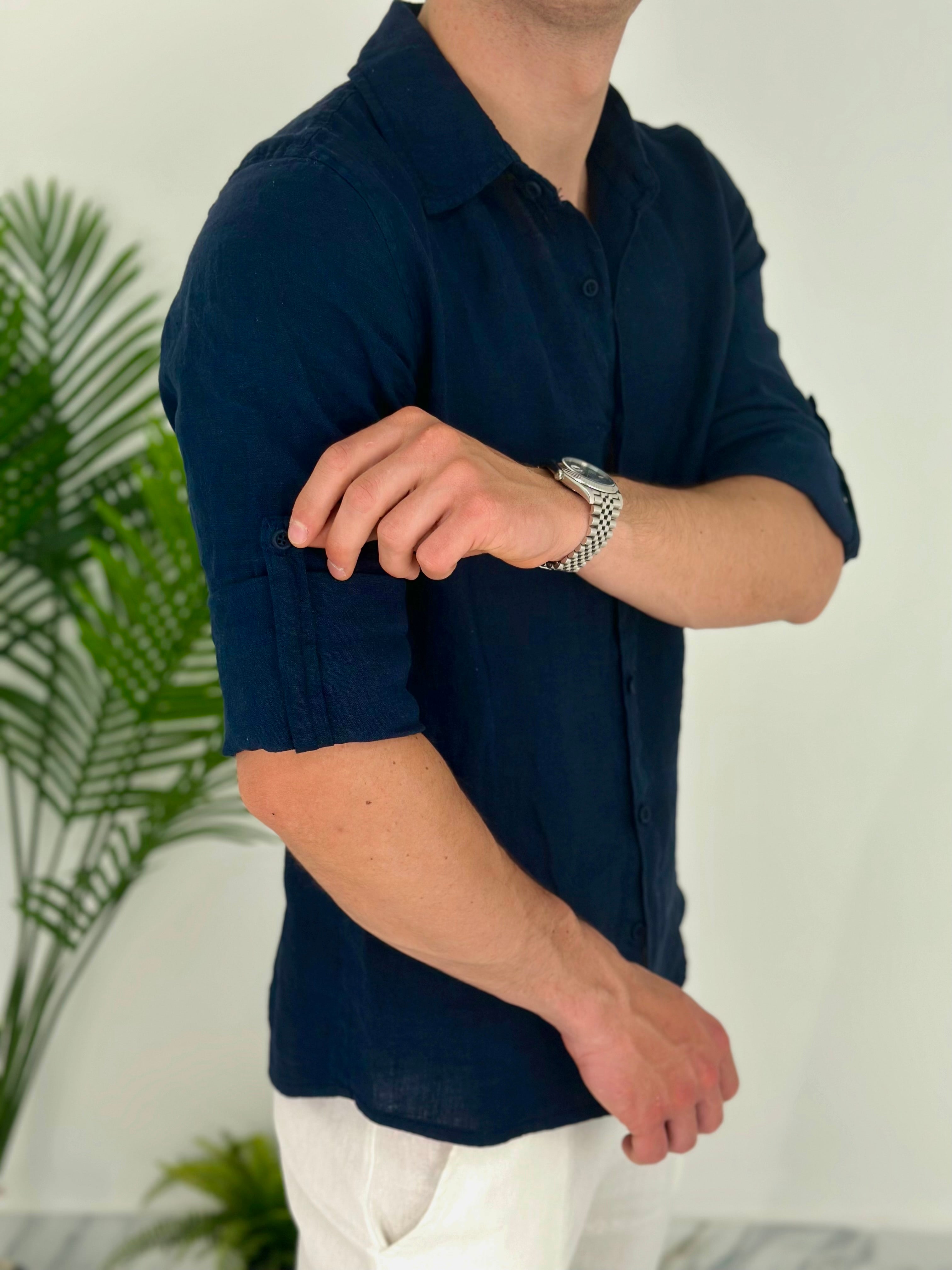 CAMICIA IN LINO col.BLU SCURO