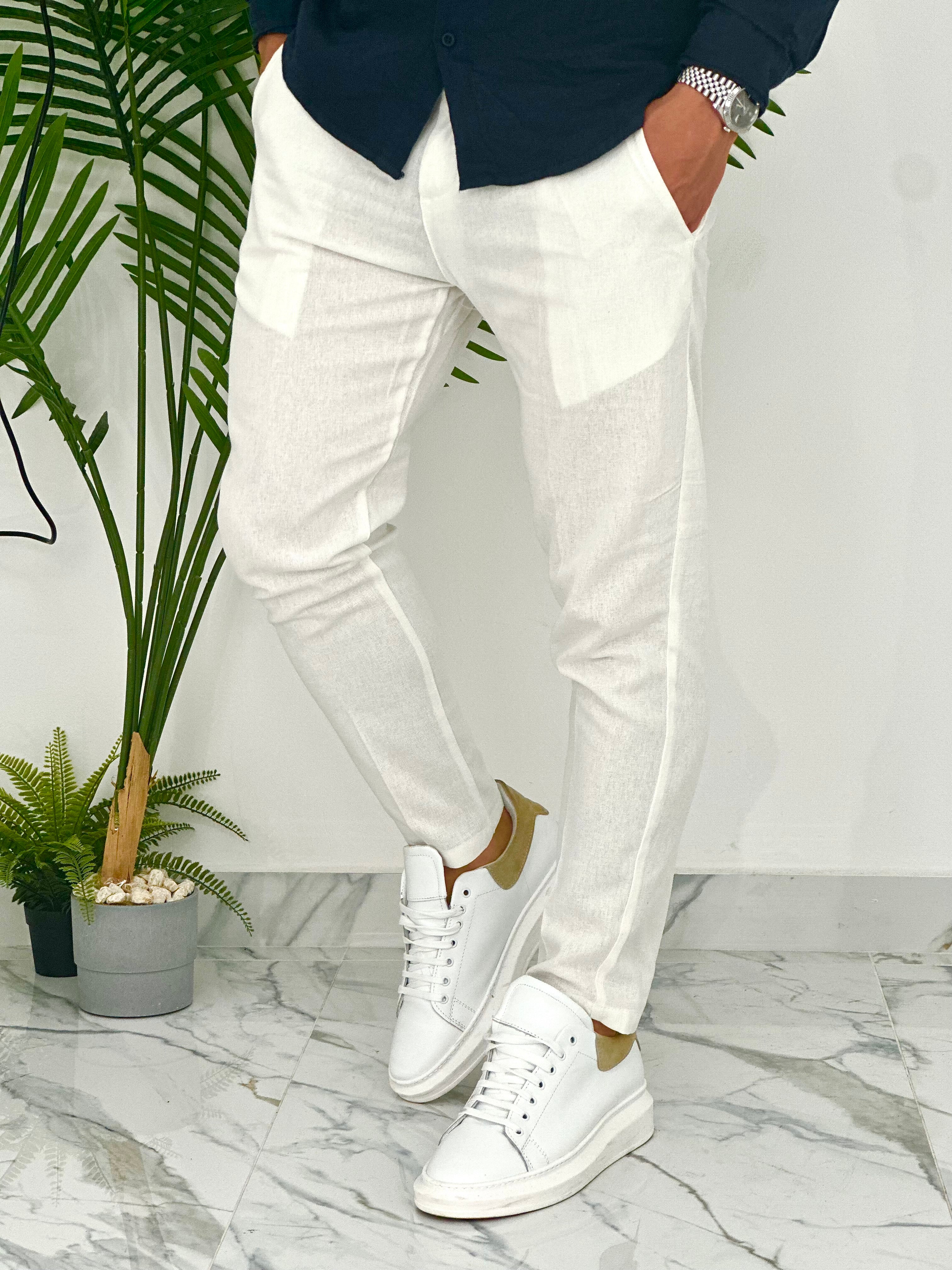 PANTALONI IN LINO PU2124 COL.BIANCO