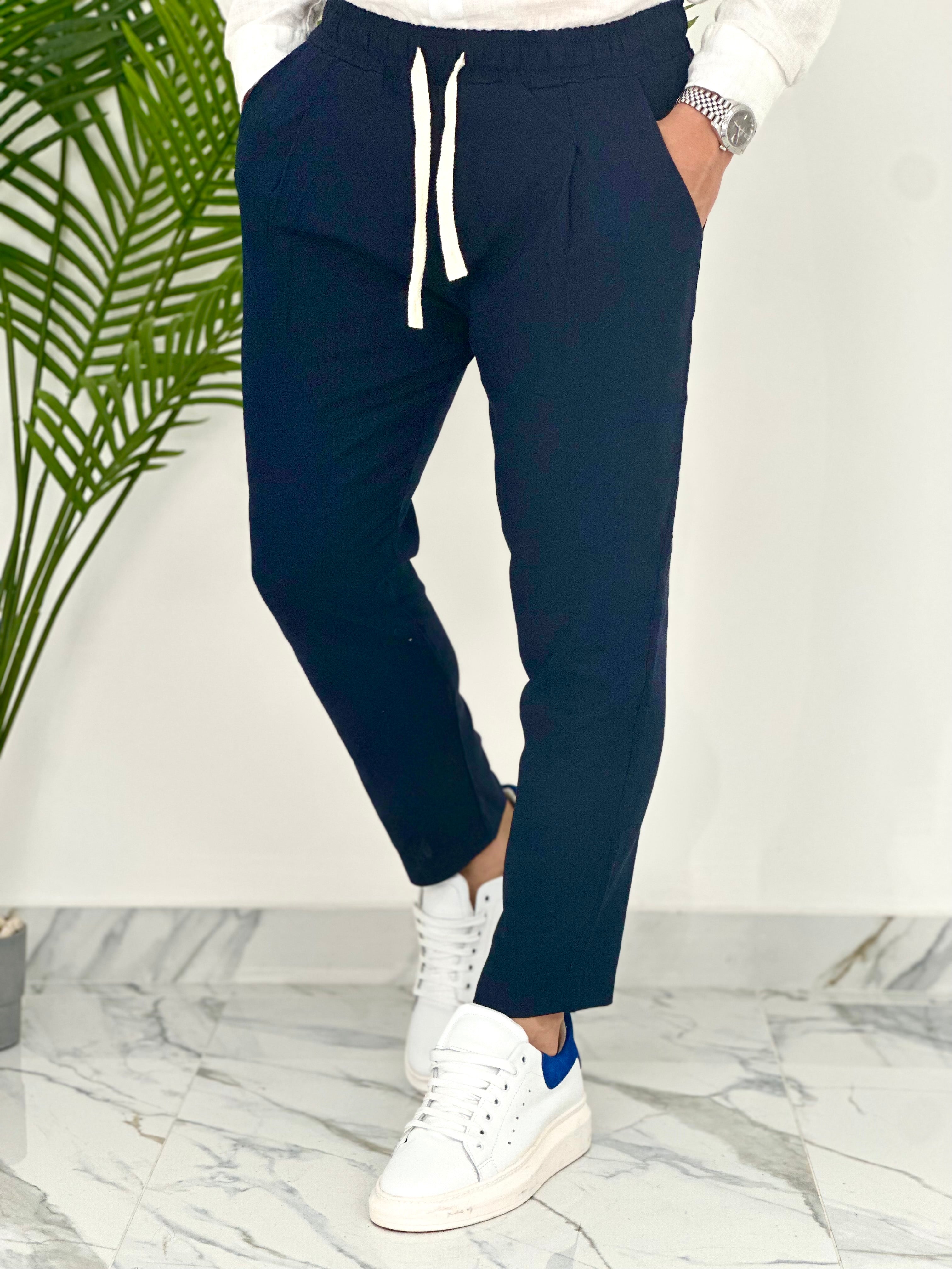 PANTALONI IN LINO PU2126 COL.BLU SCURO