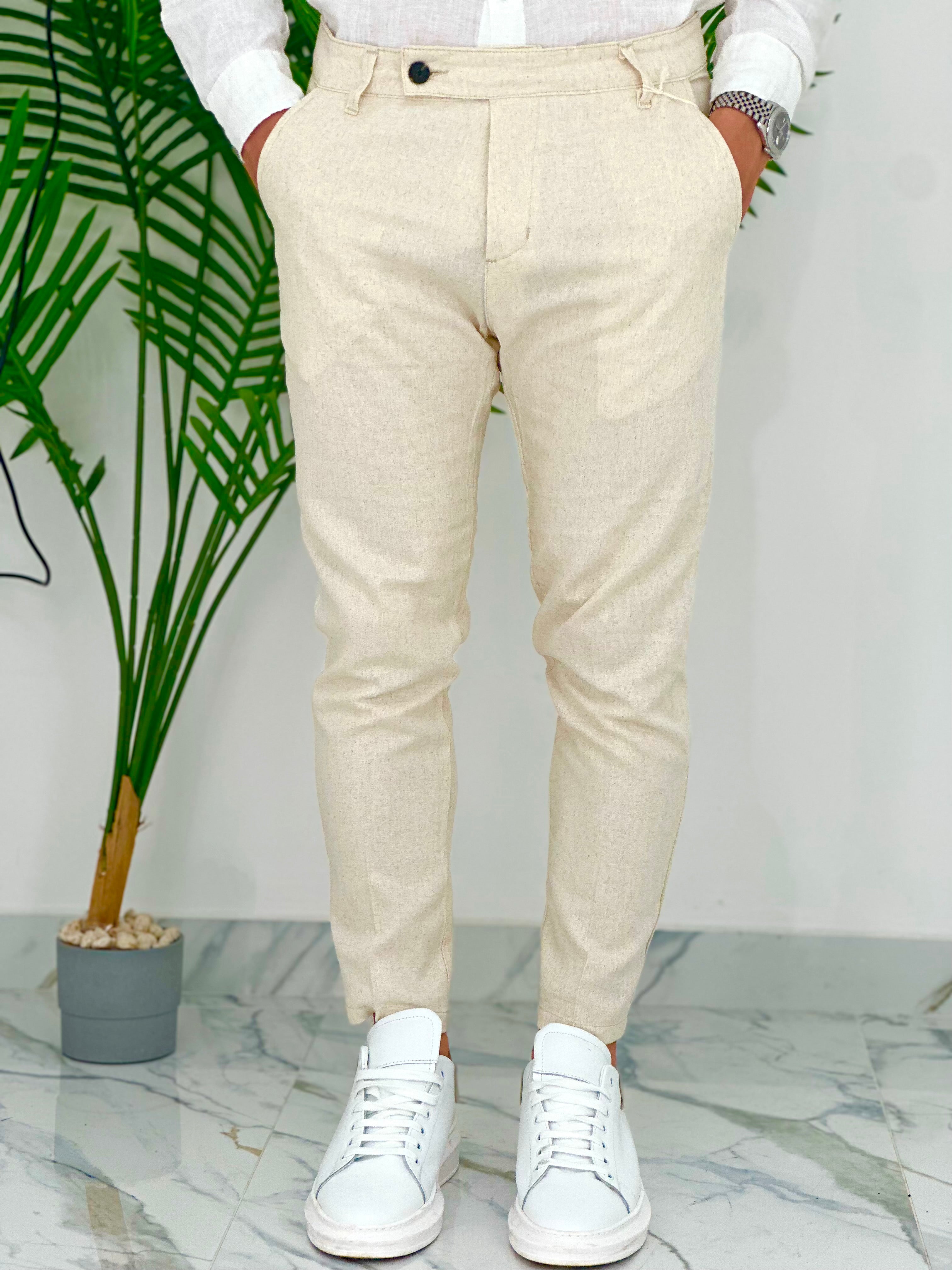 PANTALONI IN LINO PU2124 COL.BEIGE