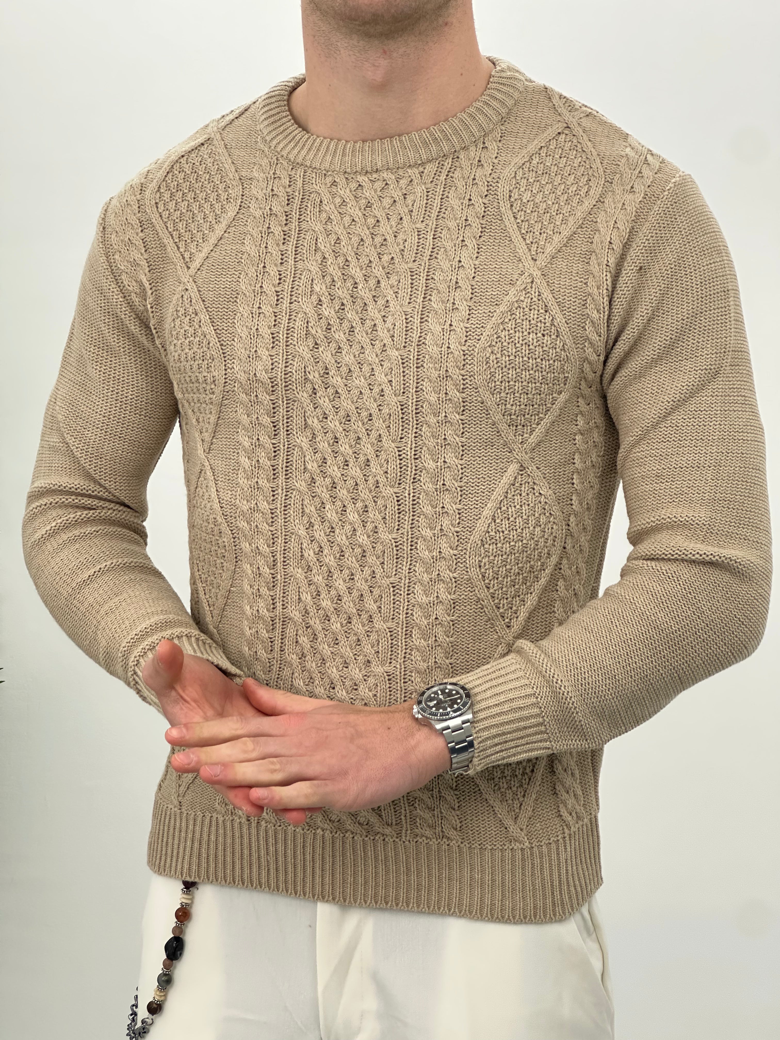 MAGLIONE GIROCOLLO INTRECCIATO 23-631 col. BEIGE