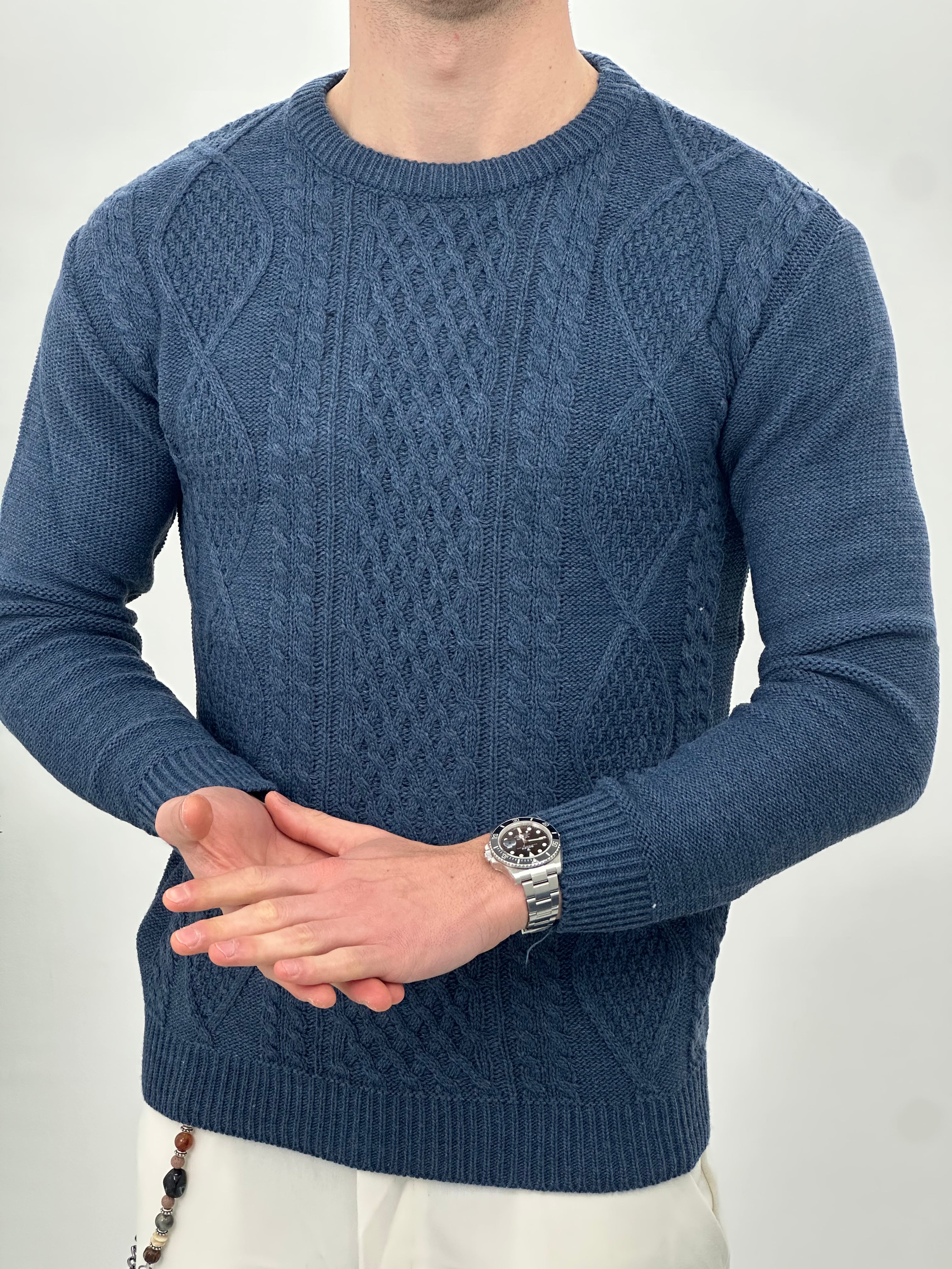 MAGLIONE GIROCOLLO INTRECCIATO 23-631 col. JEANS