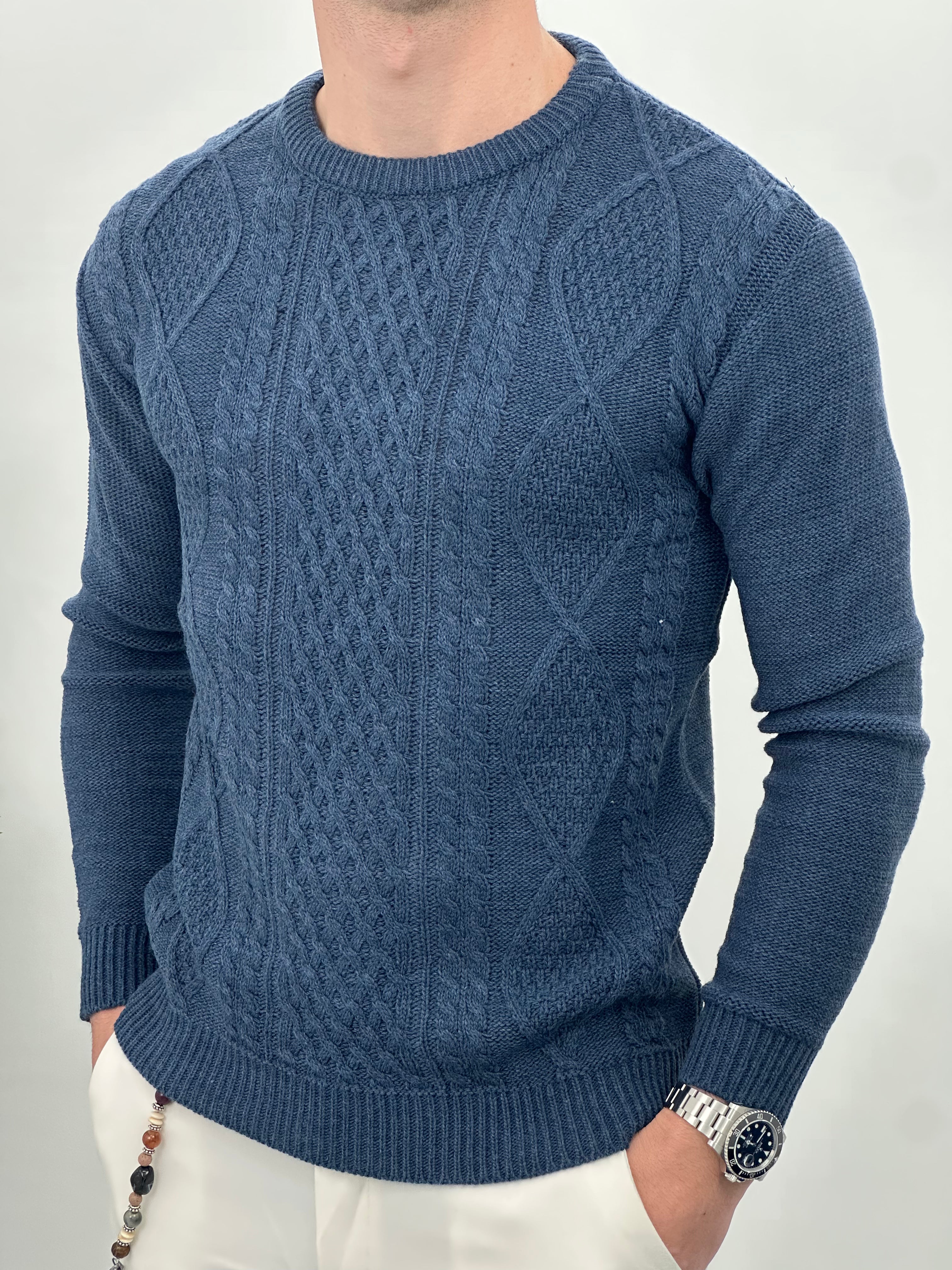 MAGLIONE GIROCOLLO INTRECCIATO 23-631 col. JEANS