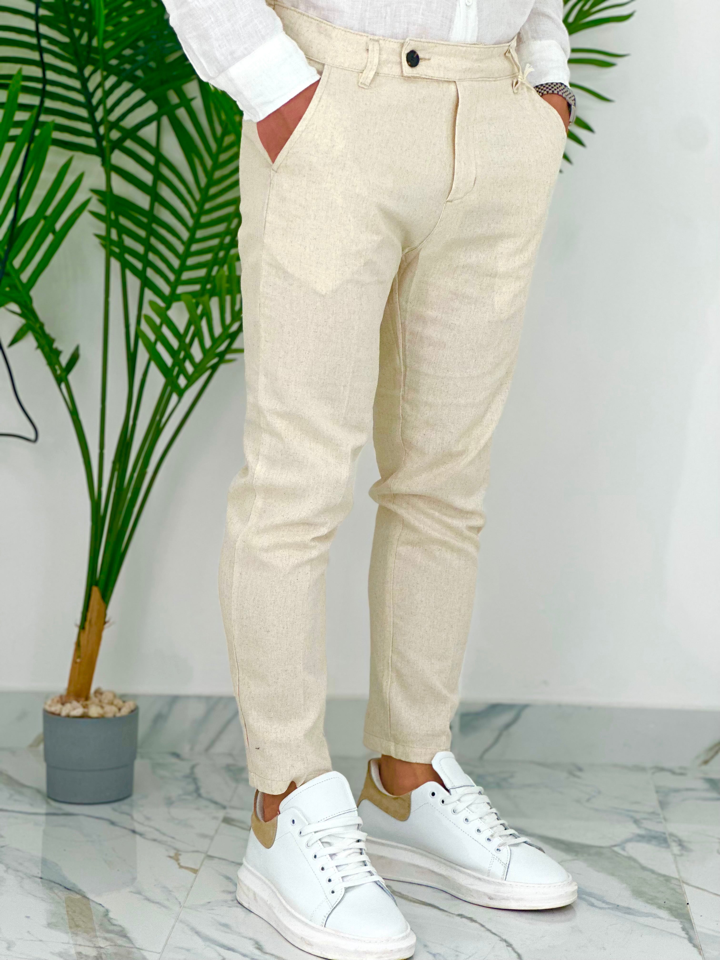 PANTALONI IN LINO PU2124 COL.BEIGE