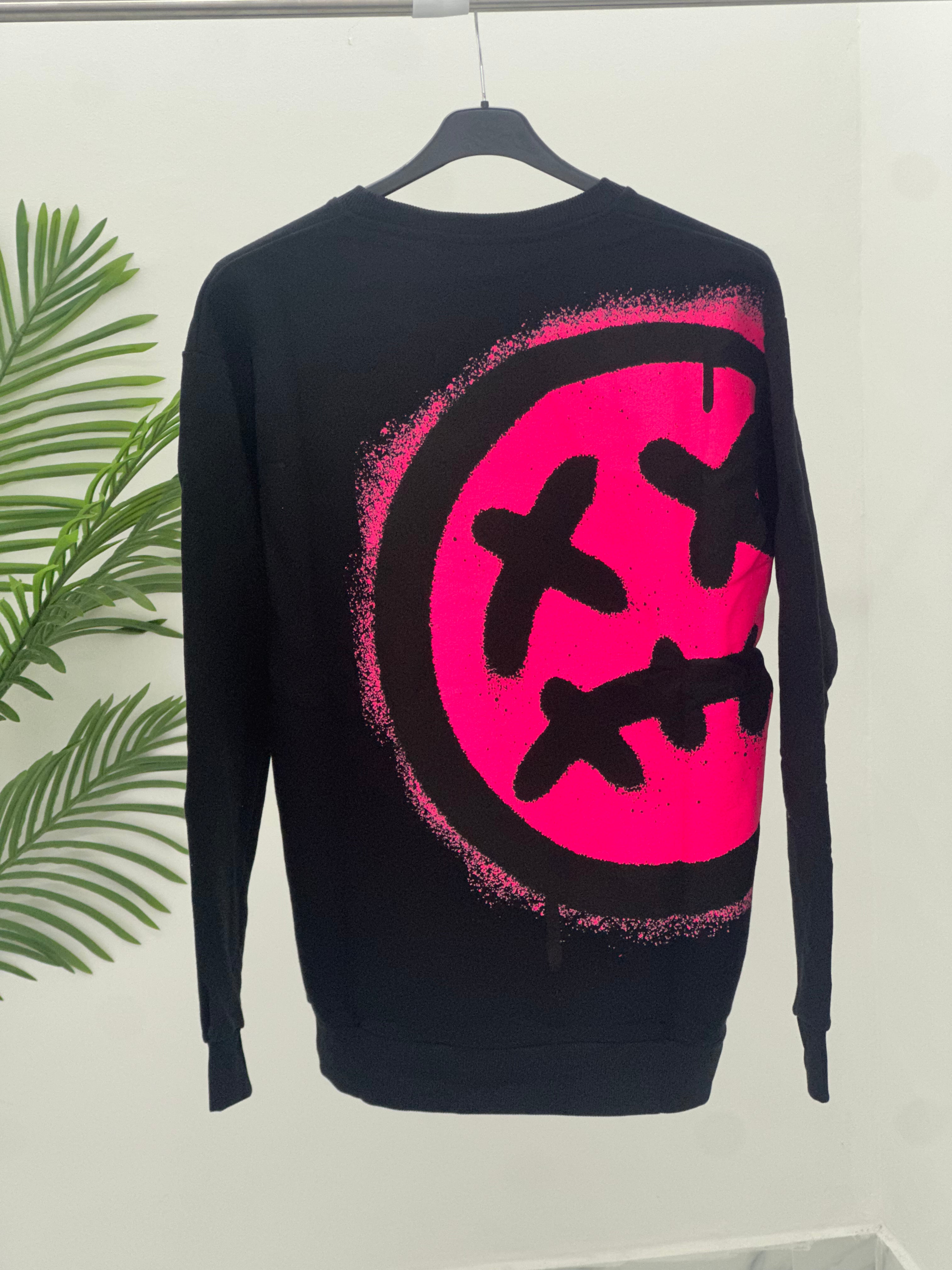 FELPA SMILE NERO-FUXIA