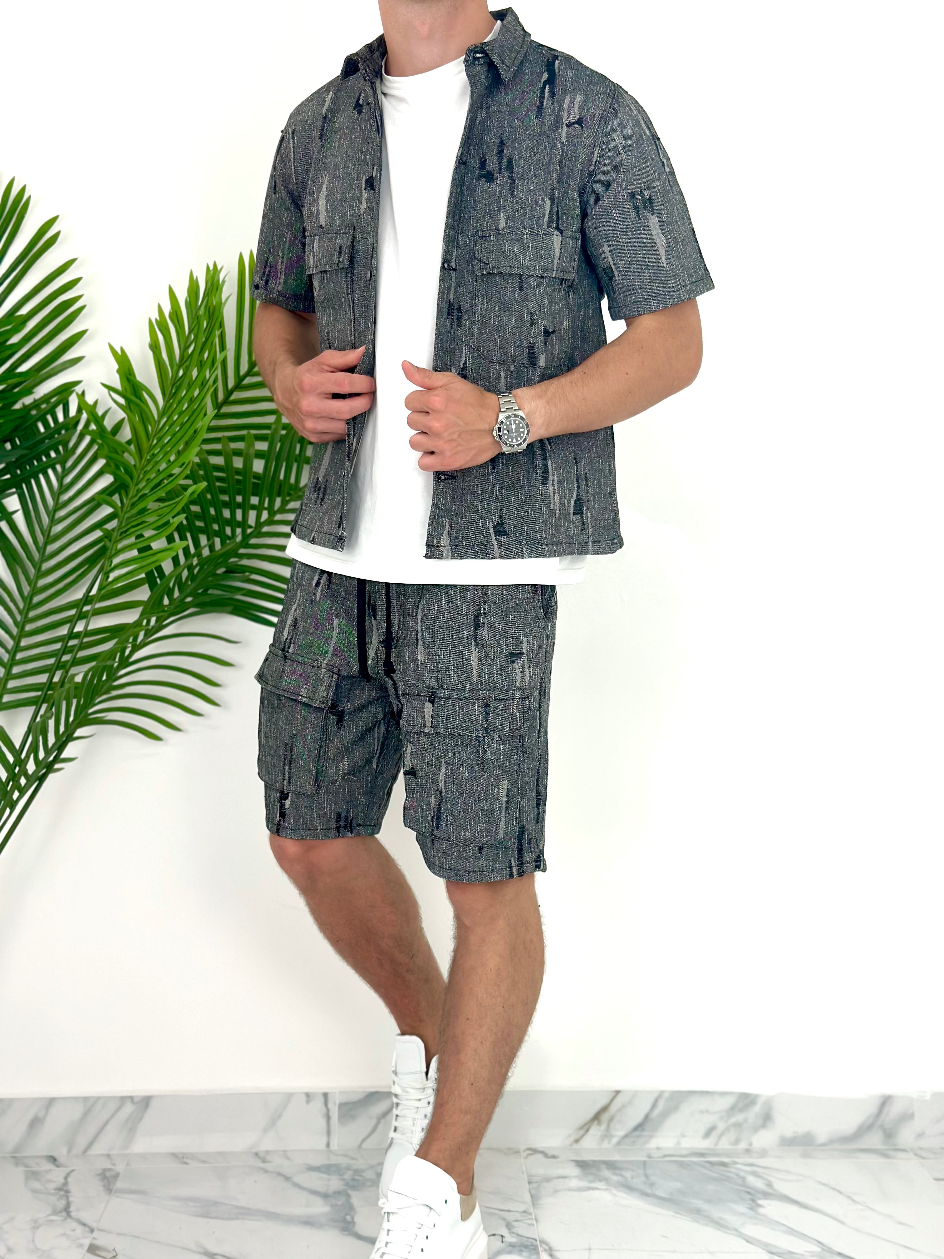 COORDINATO BLACK RIPPED CARGO