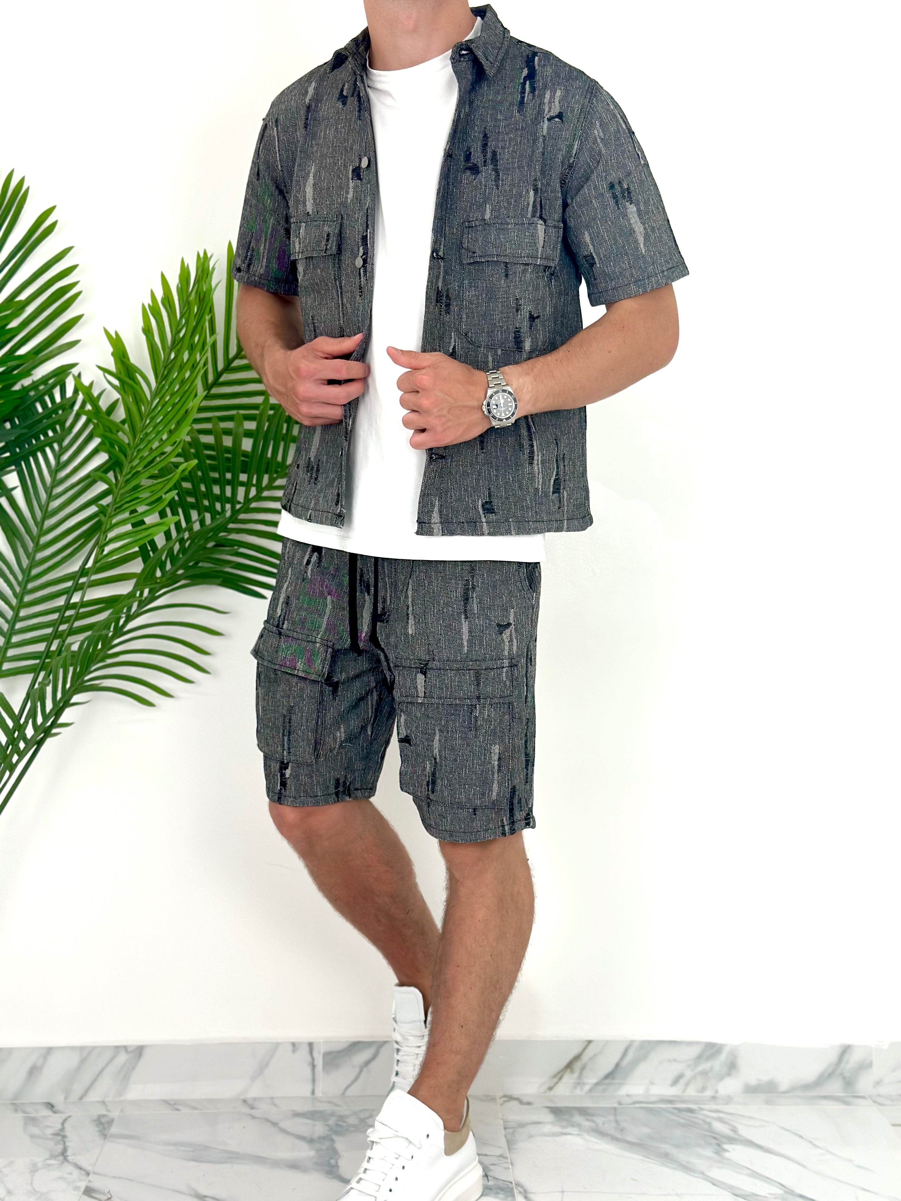 COORDINATO BLACK RIPPED CARGO