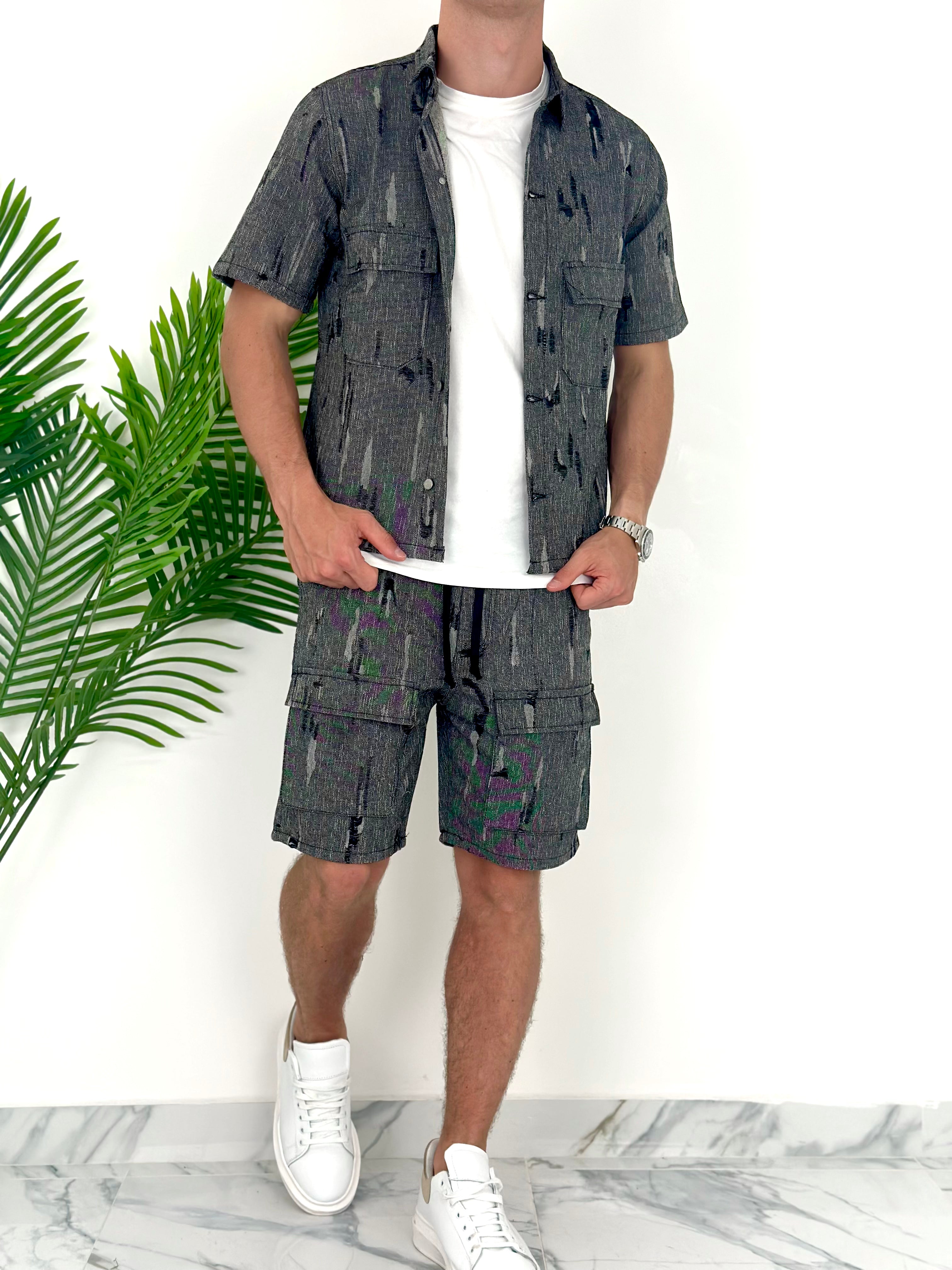 COORDINATO BLACK RIPPED CARGO