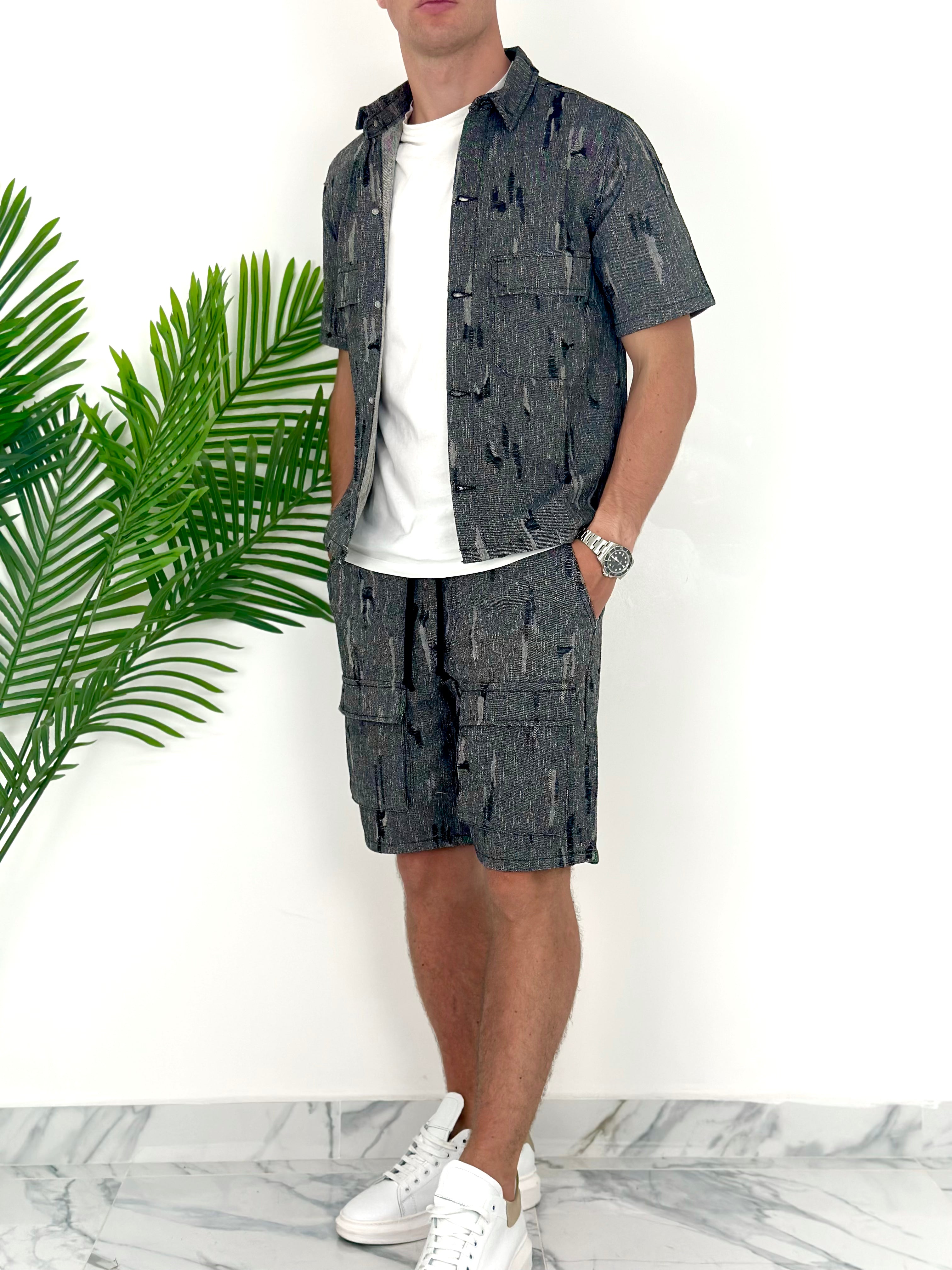 COORDINATO BLACK RIPPED CARGO