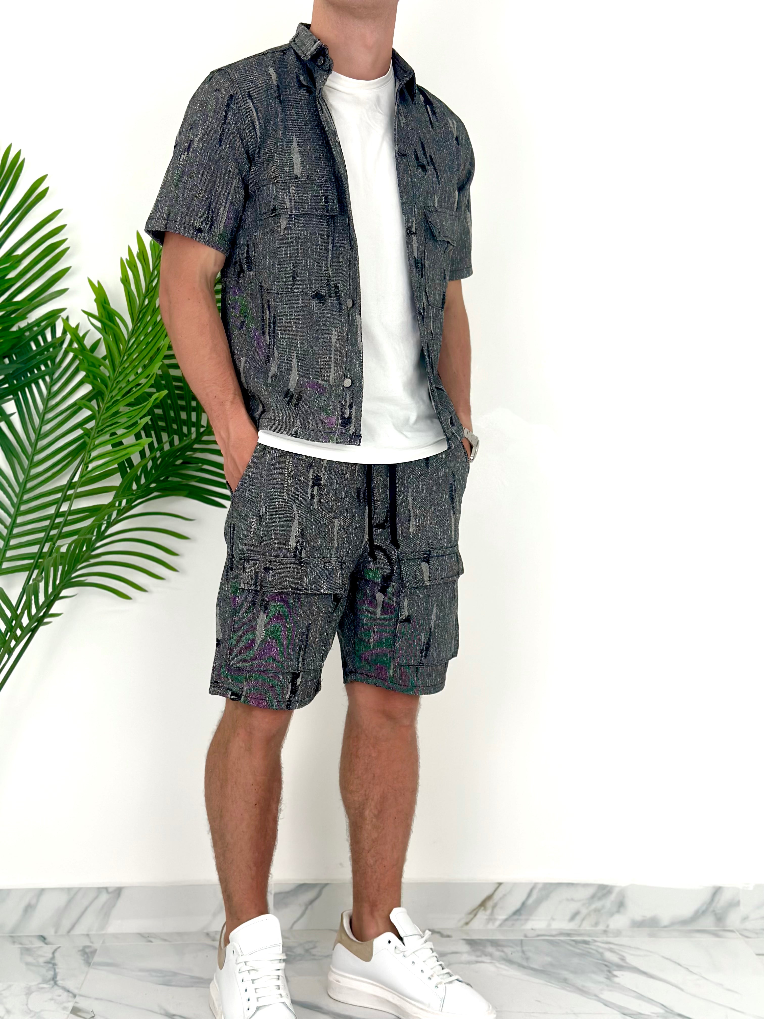 COORDINATO BLACK RIPPED CARGO