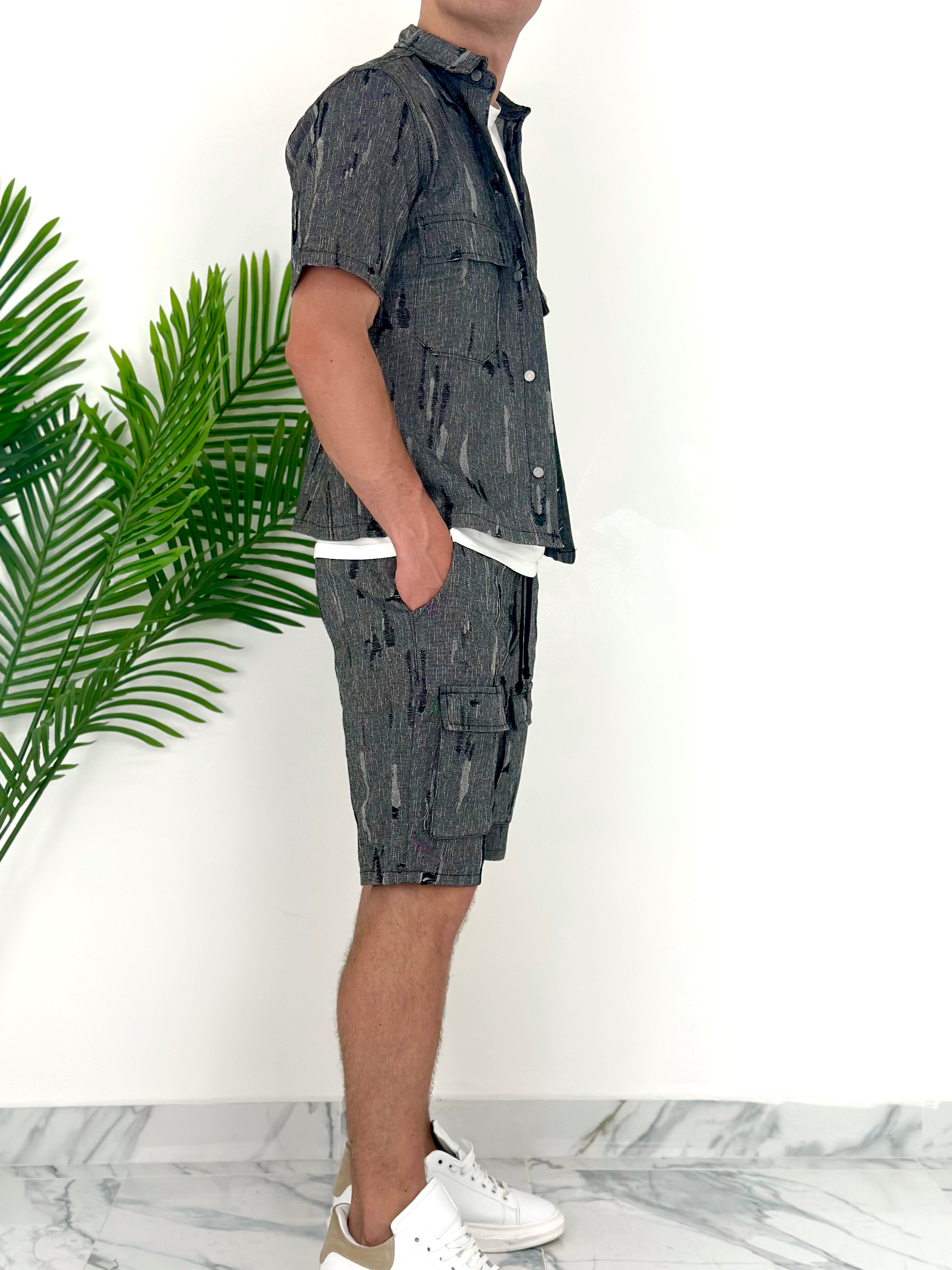 COORDINATO BLACK RIPPED CARGO