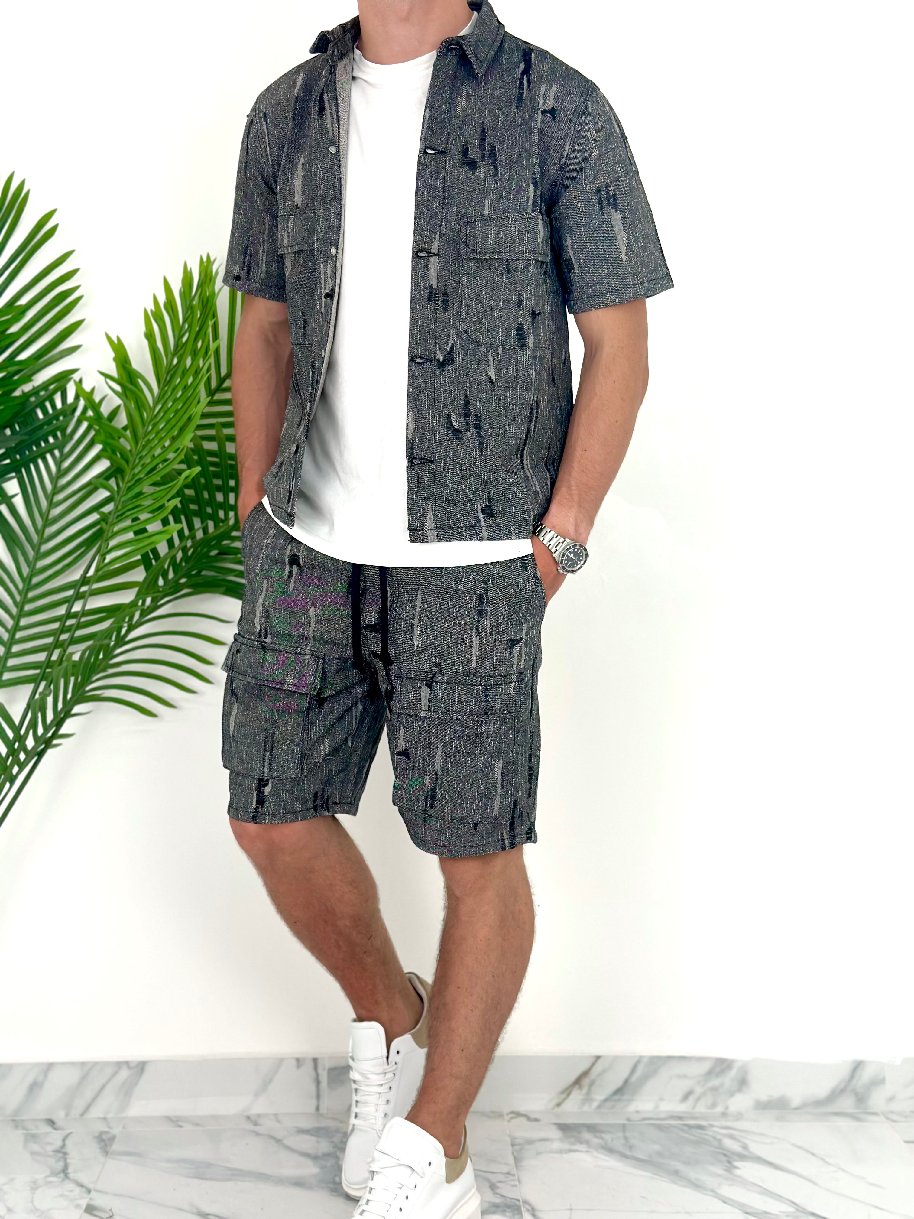 COORDINATO BLACK RIPPED CARGO