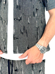 COORDINATO BLACK RIPPED CARGO