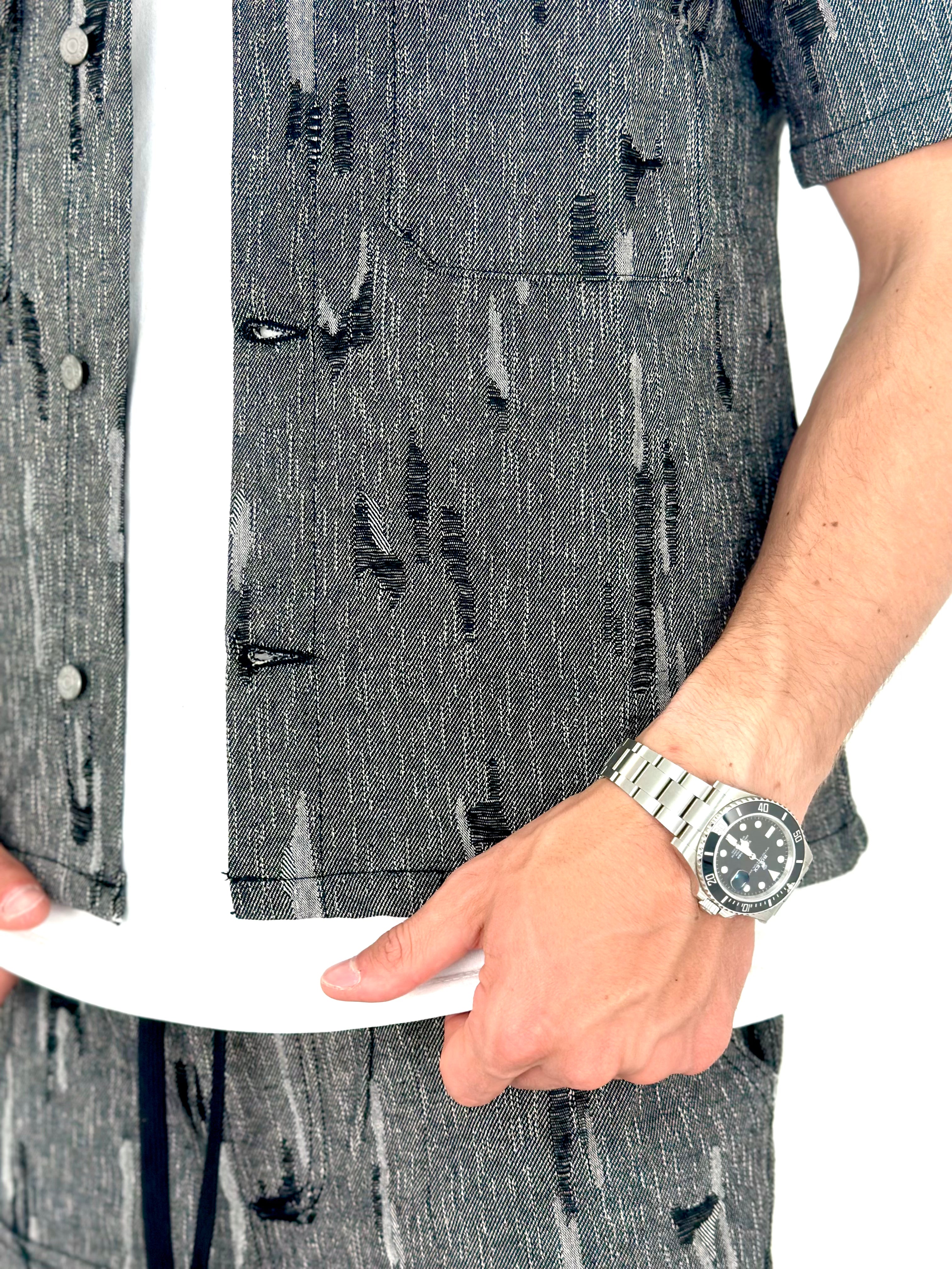 COORDINATO BLACK RIPPED CARGO