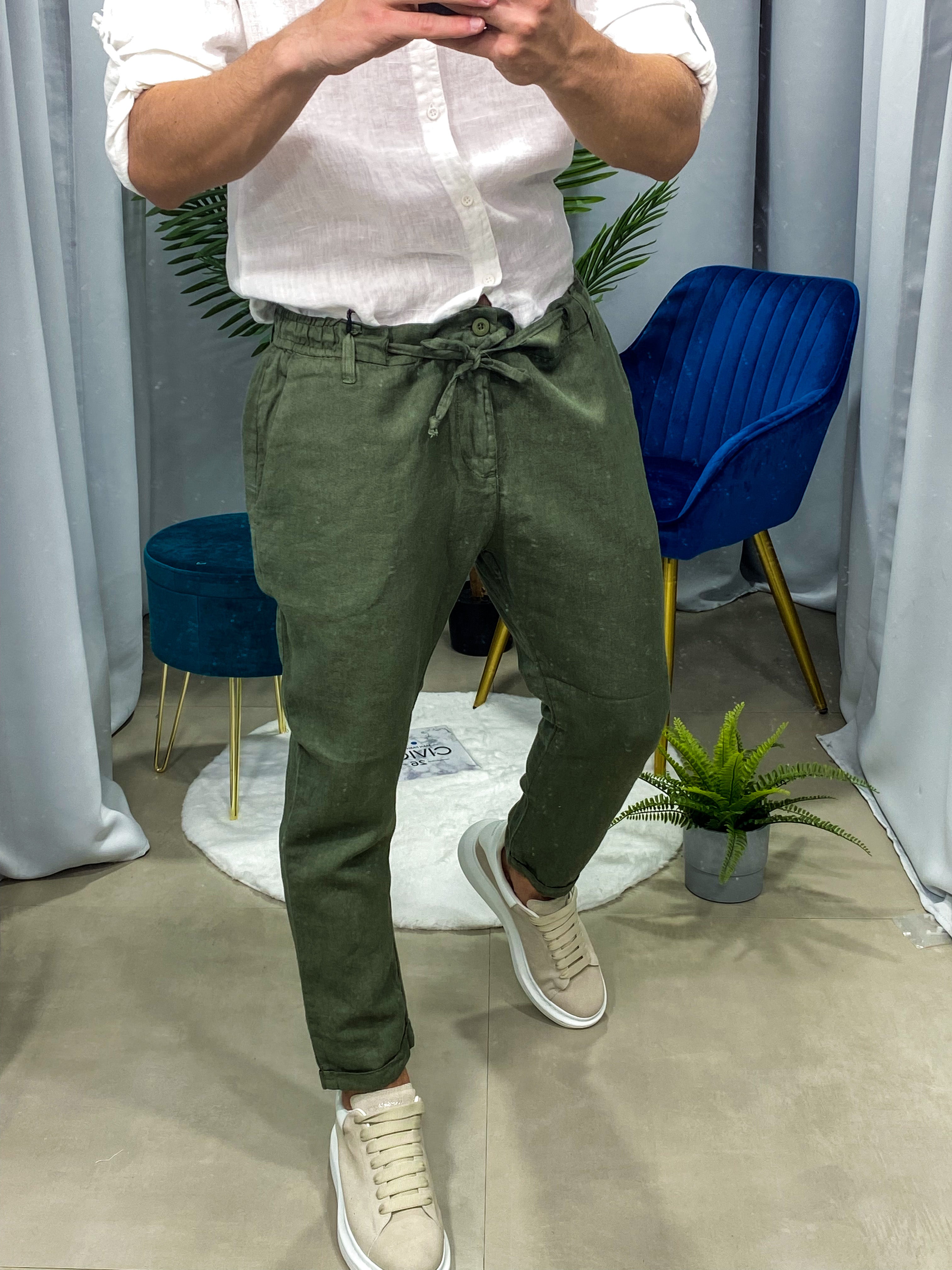 PANTALONI MONACO IN LINO
