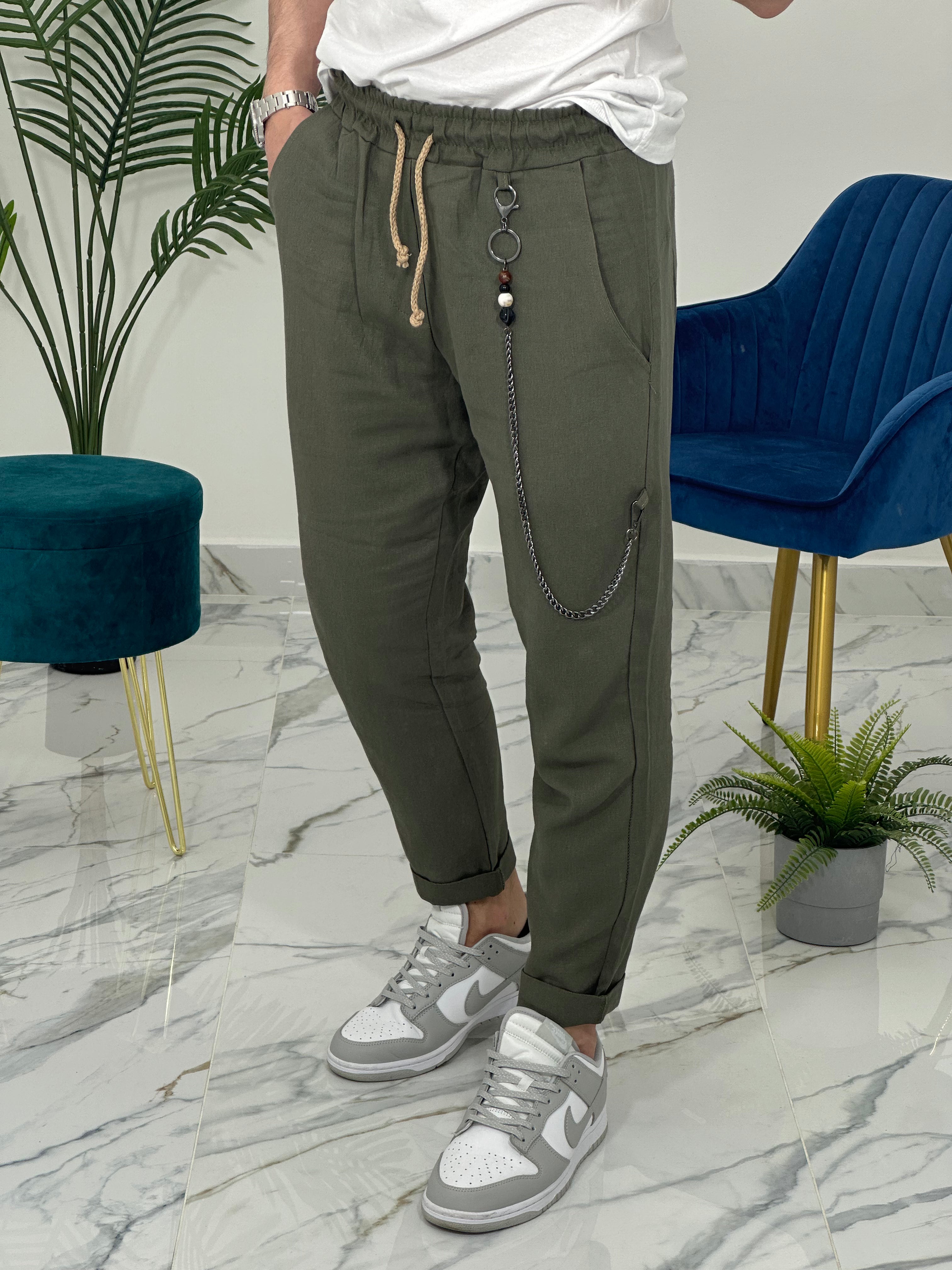 PANTALACCIO IN LINO col.VERDE UG5000