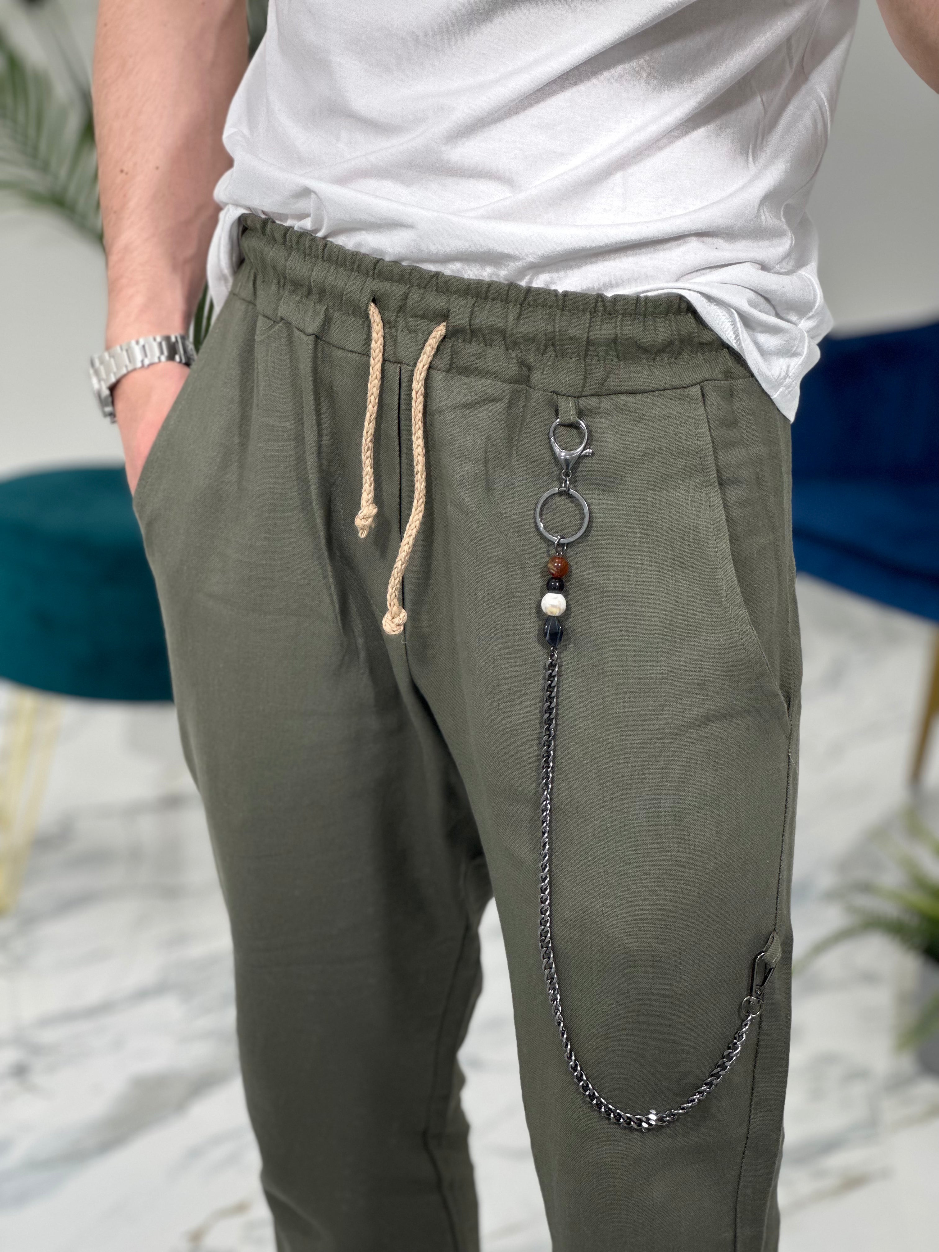 PANTALACCIO IN LINO col.VERDE UG5000