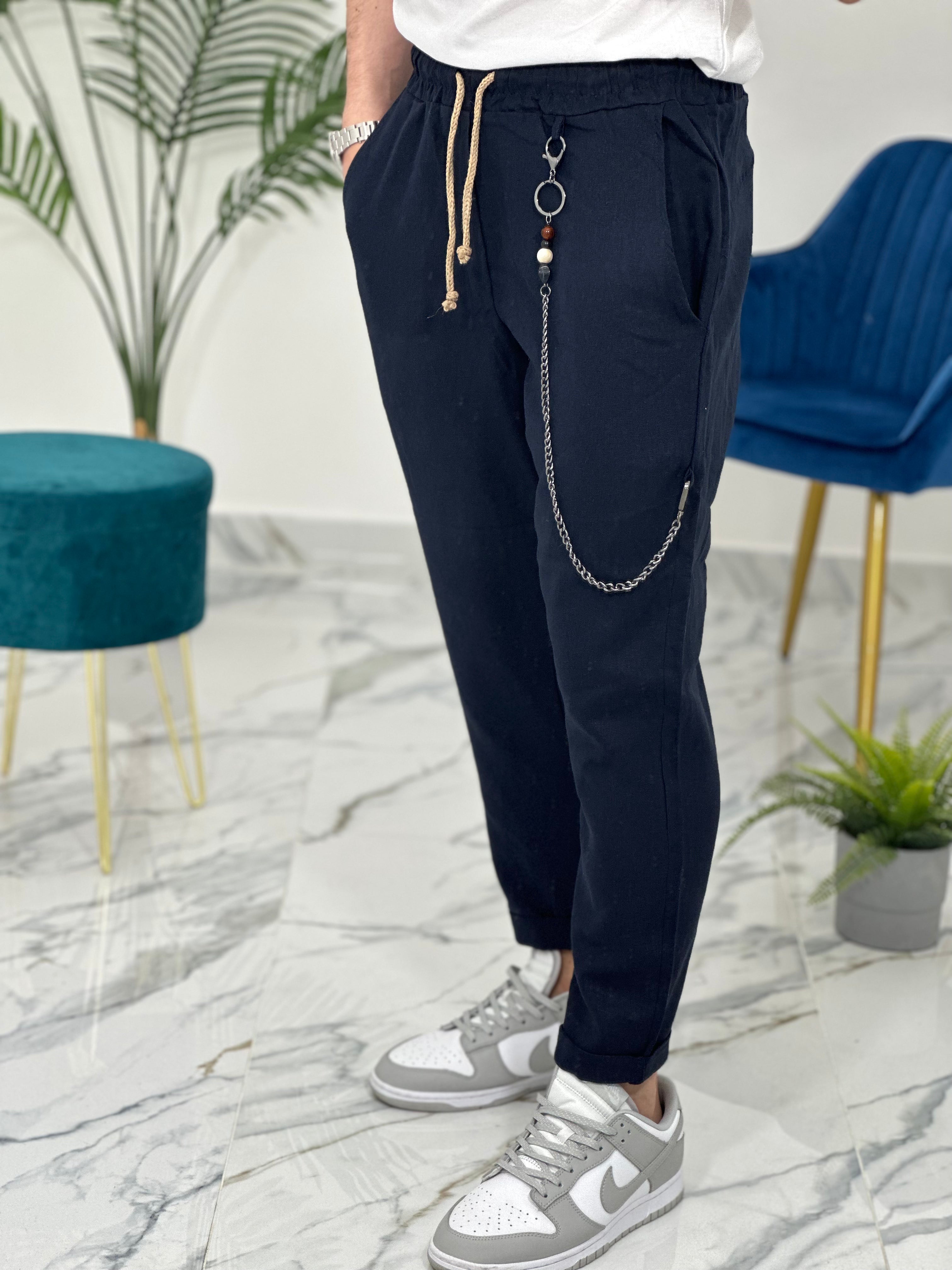 PANTALACCIO IN LINO col.BLU UG5000
