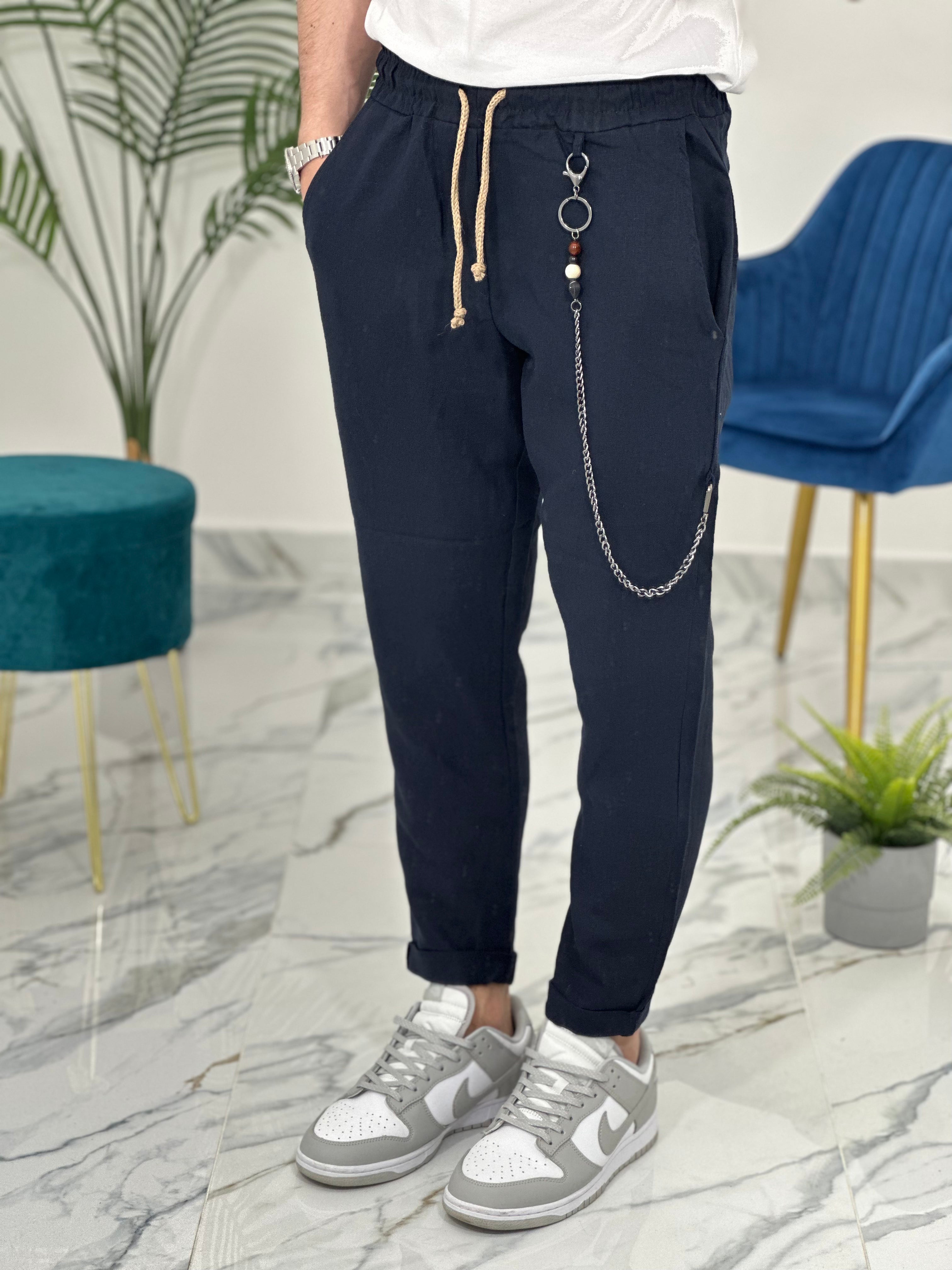 PANTALACCIO IN LINO col.BLU UG5000