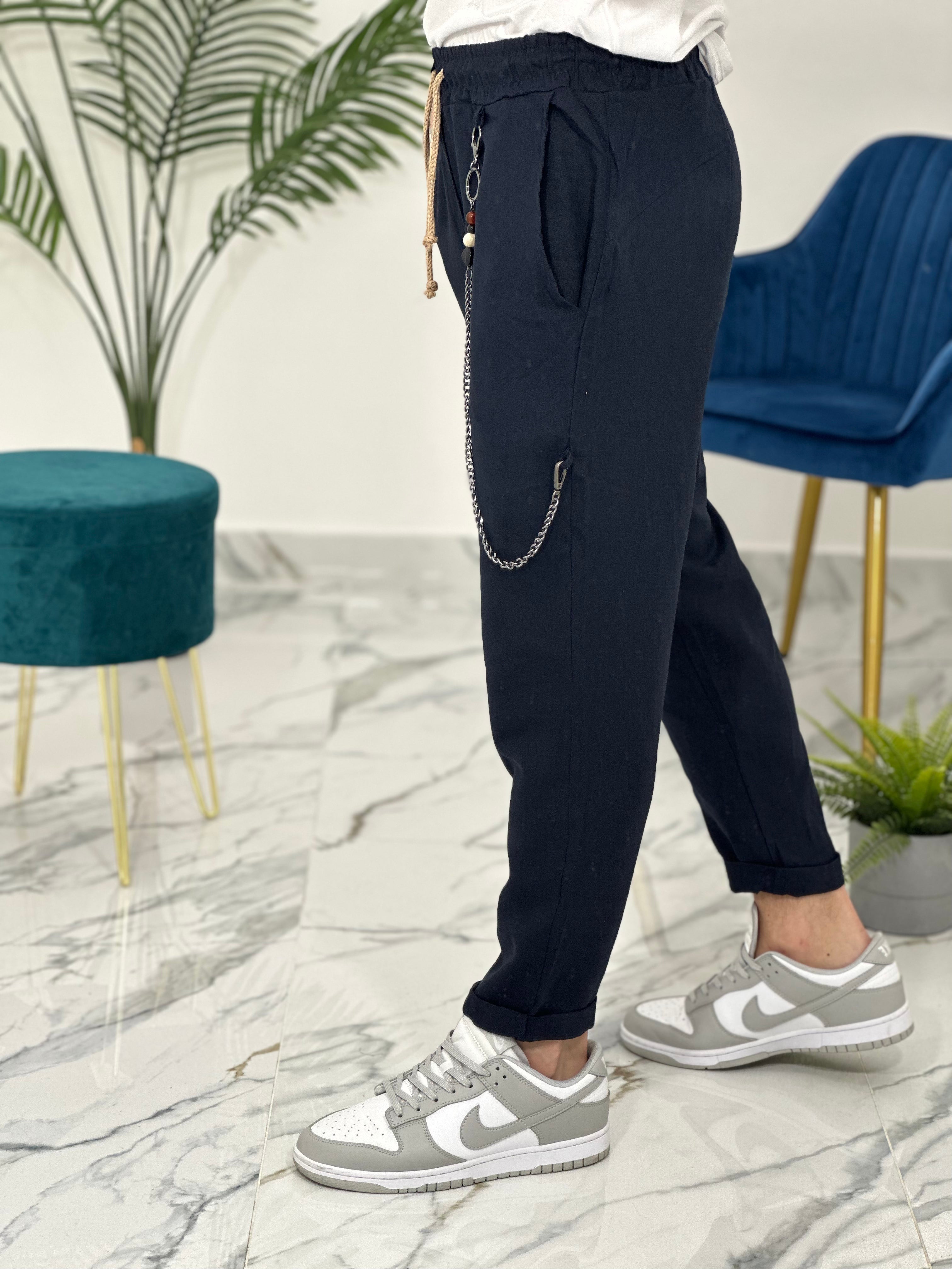 PANTALACCIO IN LINO col.BLU UG5000