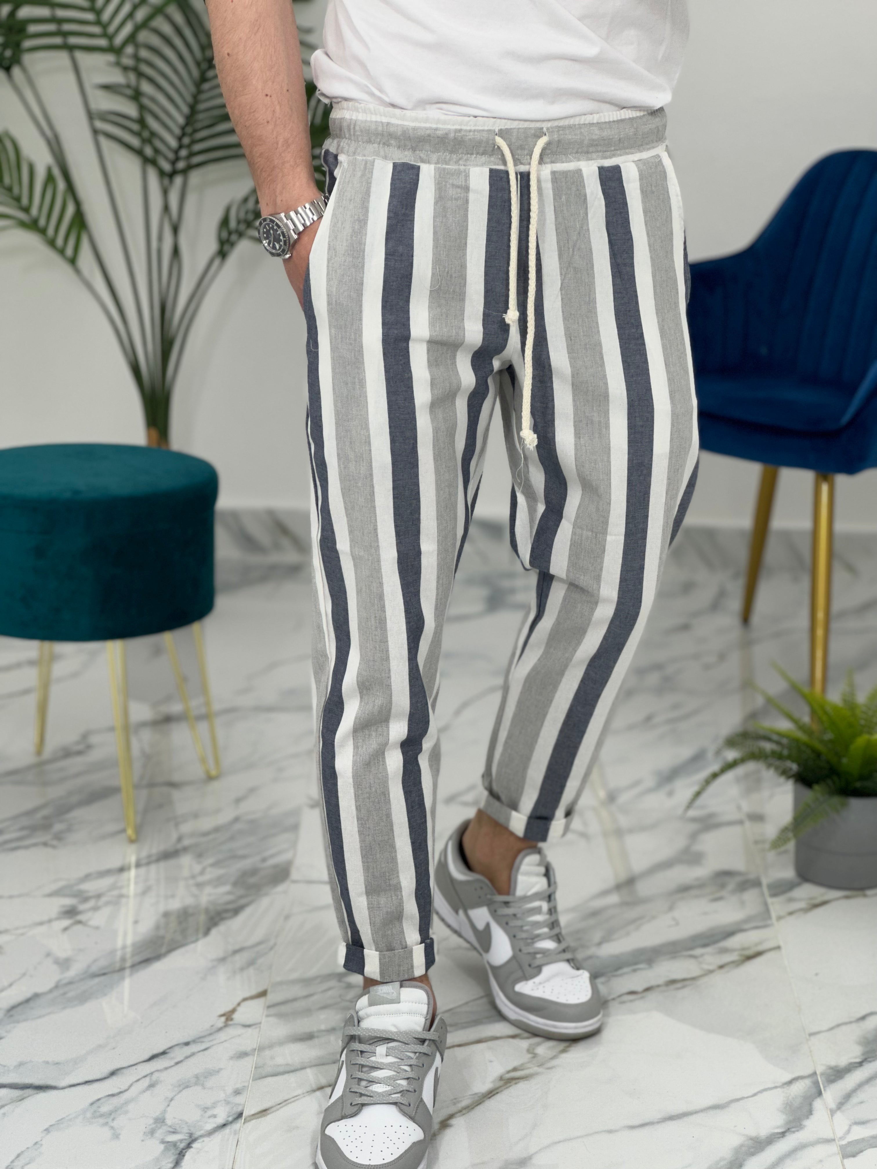 PANTALONE A STRISCE LEGGERO MFC316 COL.BLU SCURO