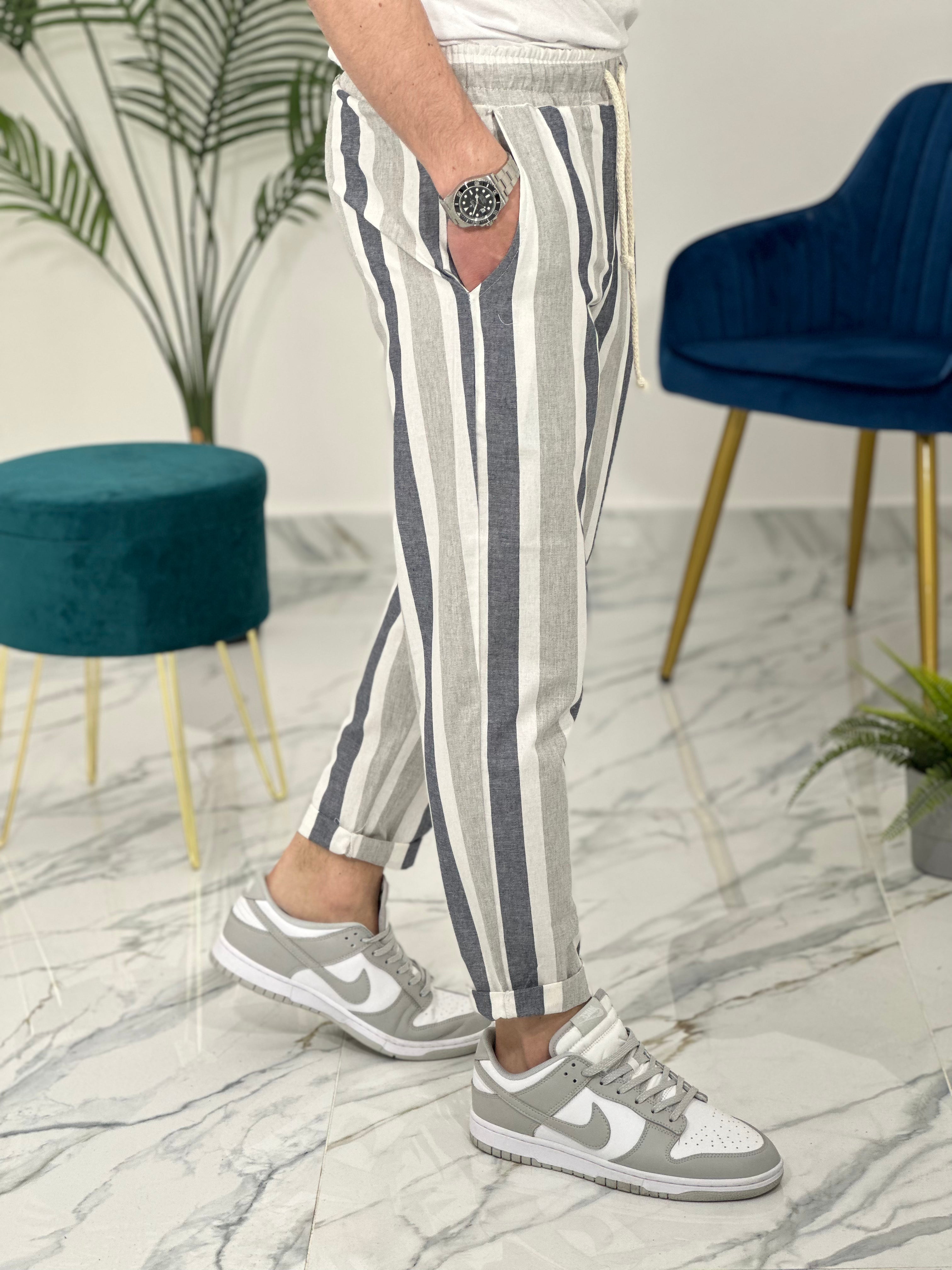 PANTALONE A STRISCE LEGGERO MFC316 COL.BLU SCURO