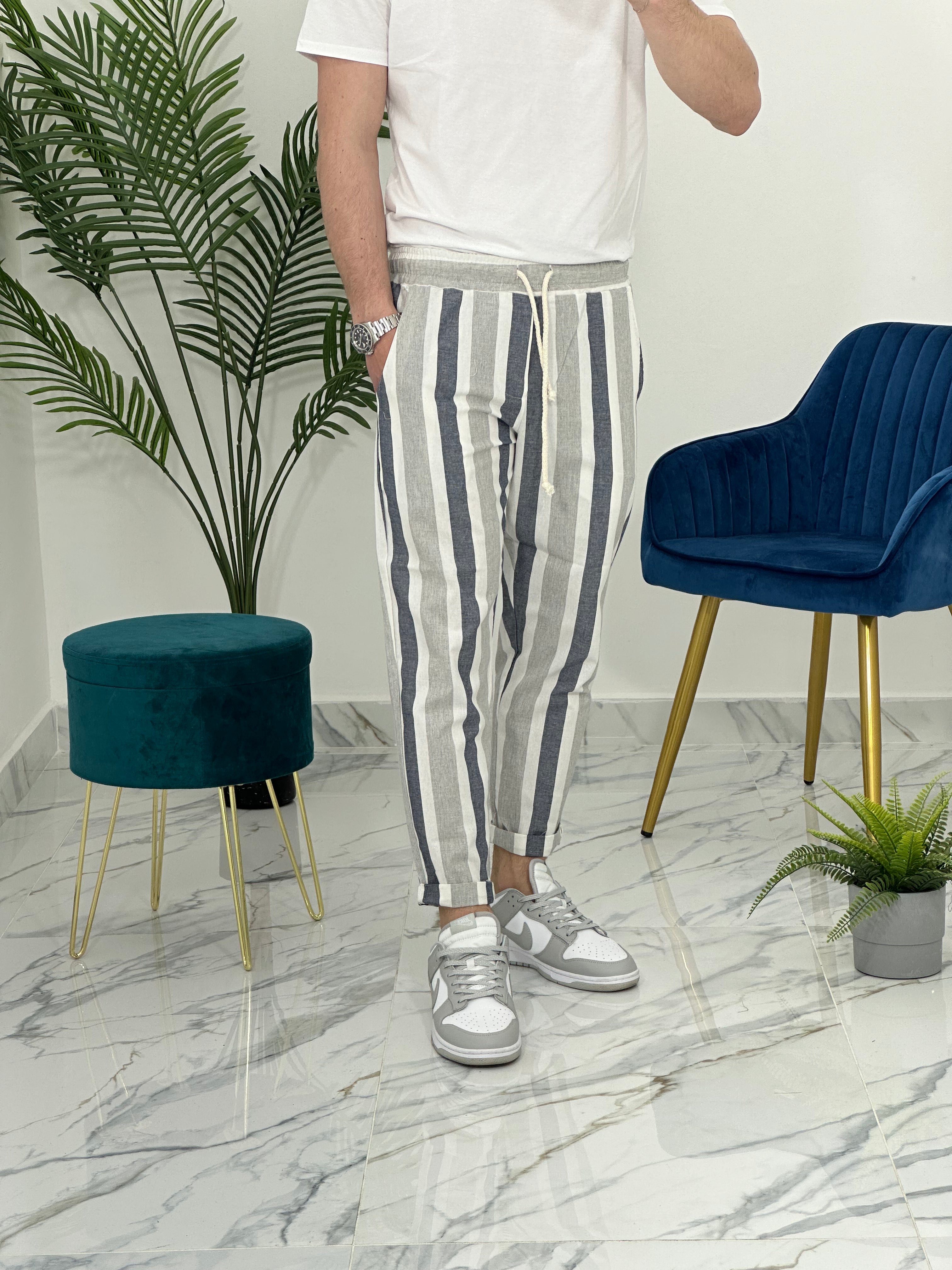 PANTALONE A STRISCE LEGGERO MFC316 COL.BLU SCURO