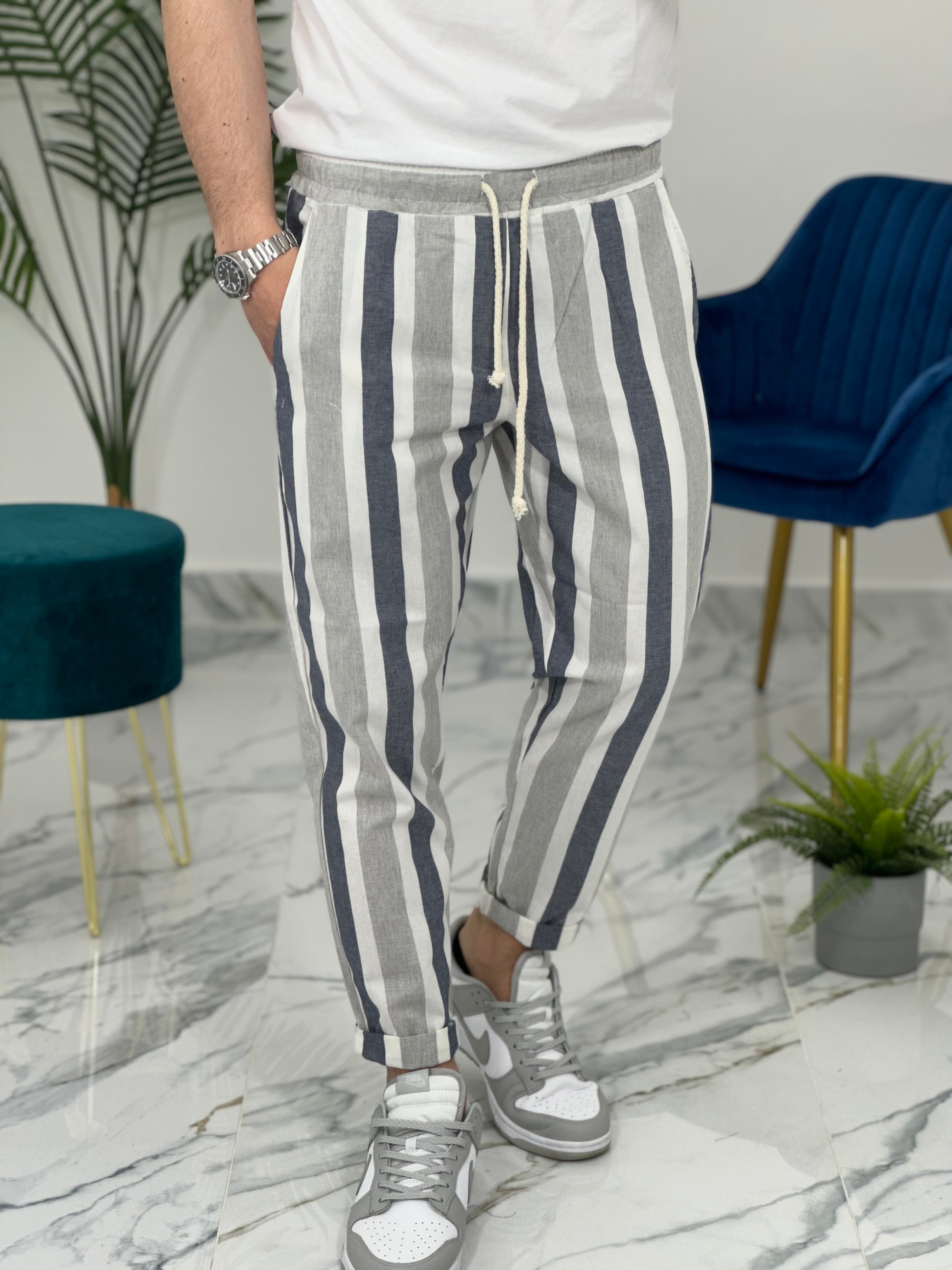 PANTALONE A STRISCE LEGGERO MFC316 COL.BLU SCURO