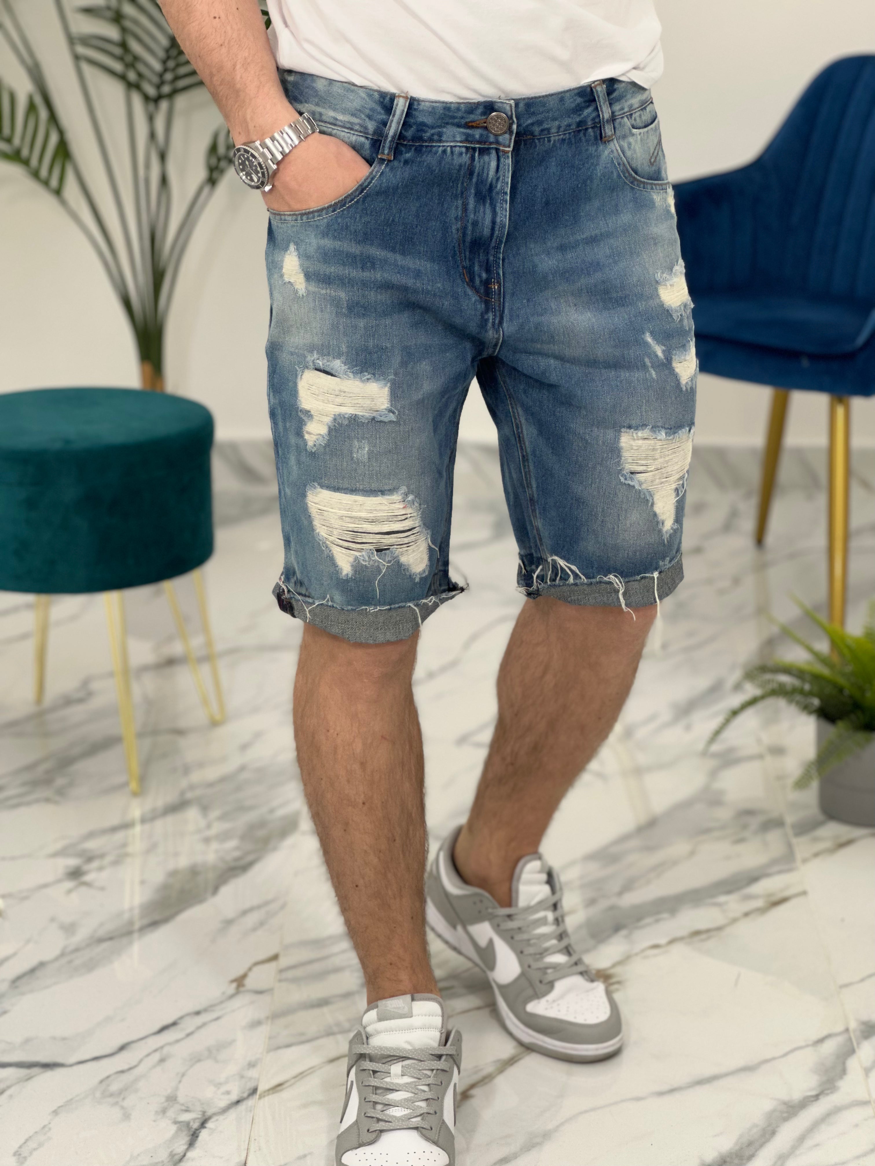 PANTALONCINI BLUE RIPPED C338