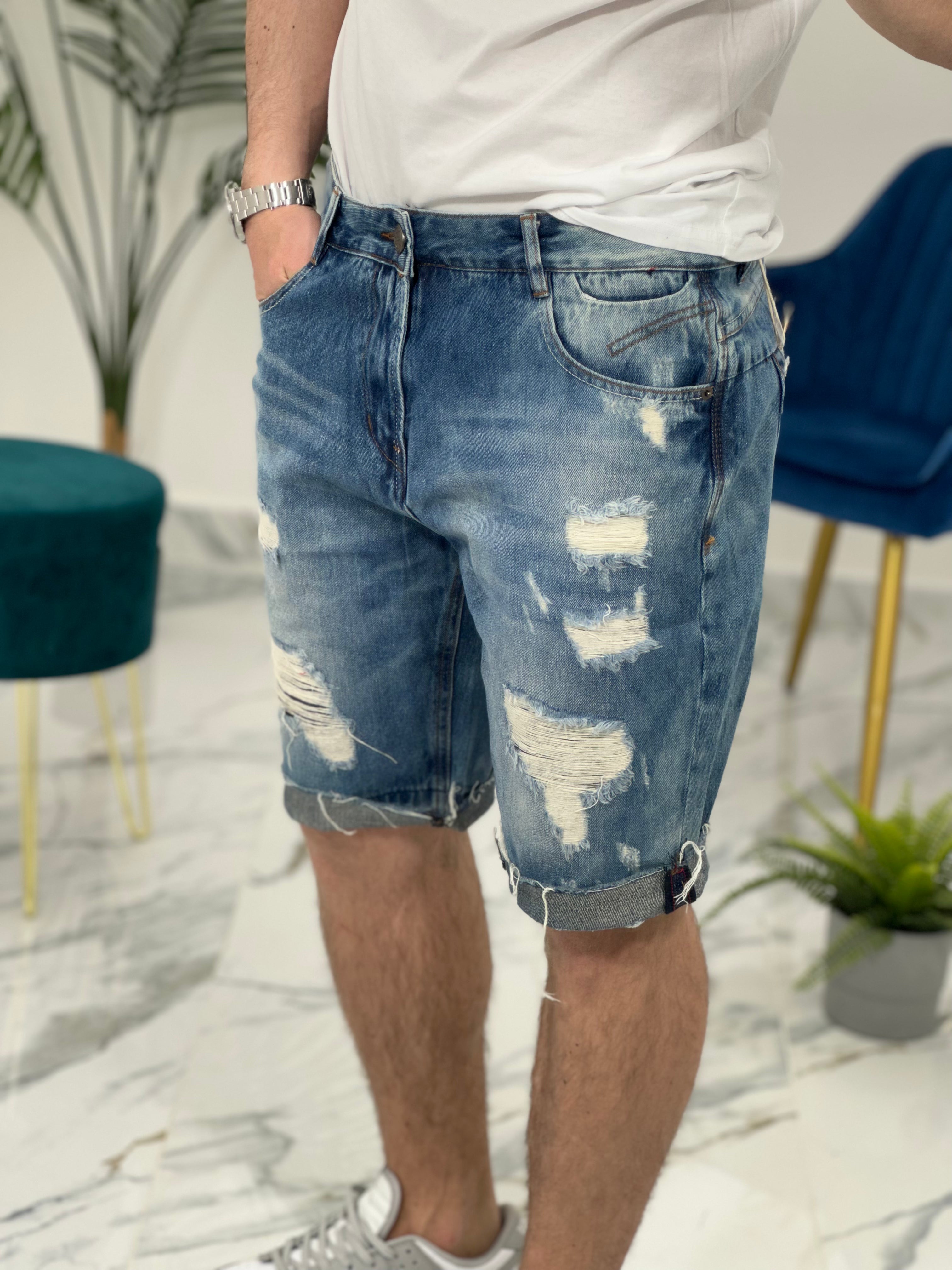 PANTALONCINI BLUE RIPPED C338