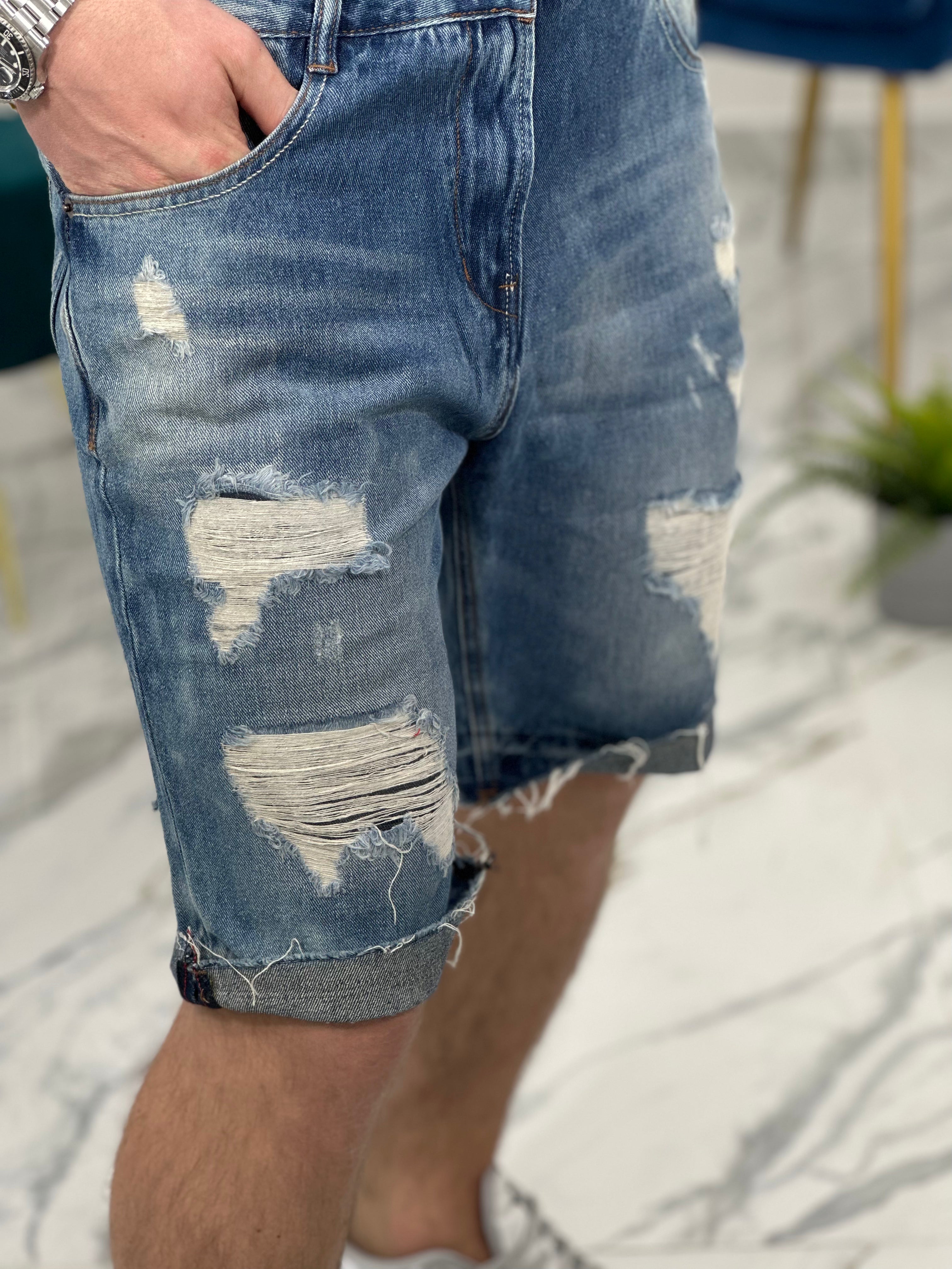 PANTALONCINI BLUE RIPPED C338