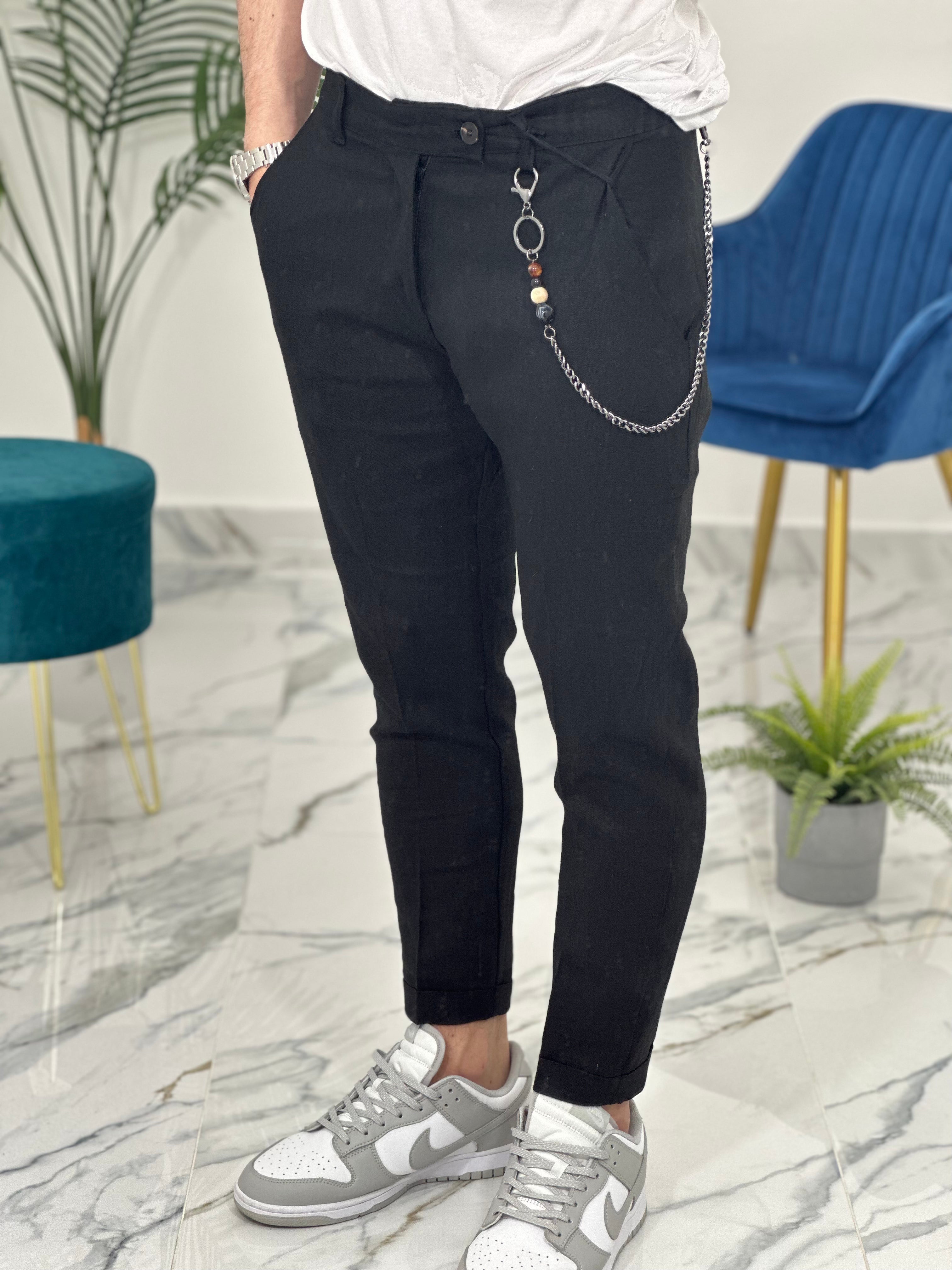 PANTALONE ELEGANTE IN LINO col.NERO UG95