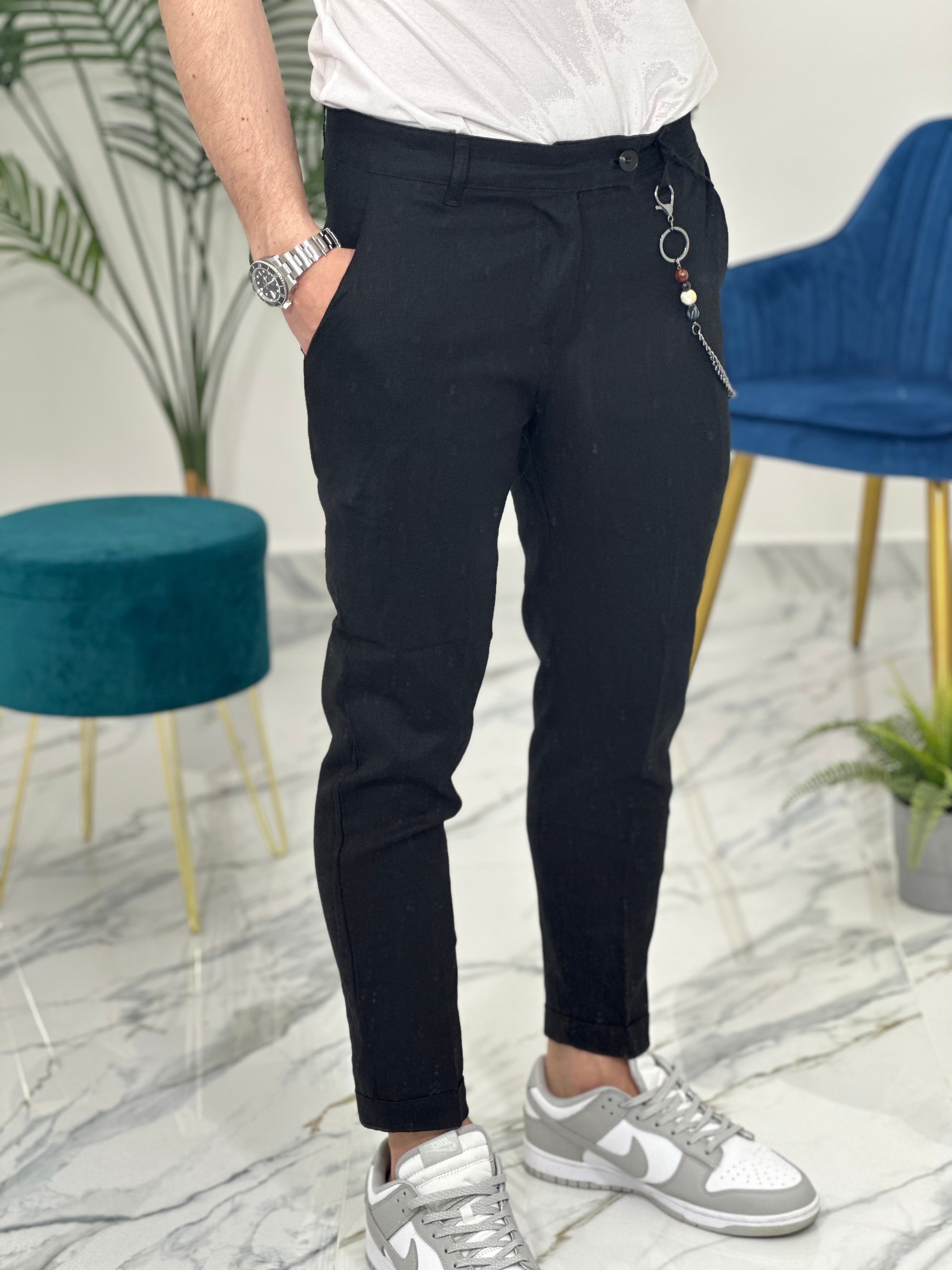 PANTALONE ELEGANTE IN LINO col.NERO UG95
