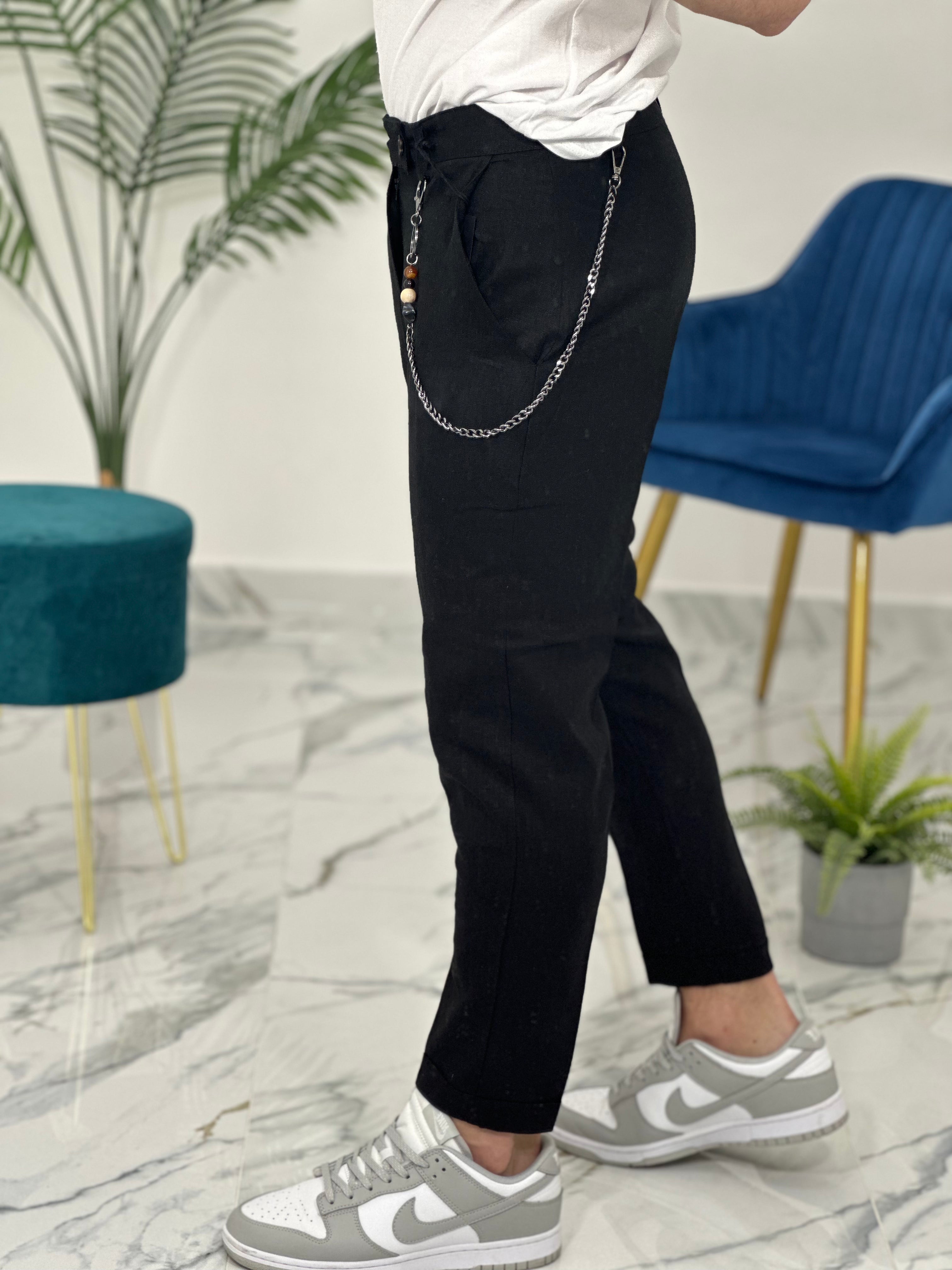 PANTALONE ELEGANTE IN LINO col.NERO UG95