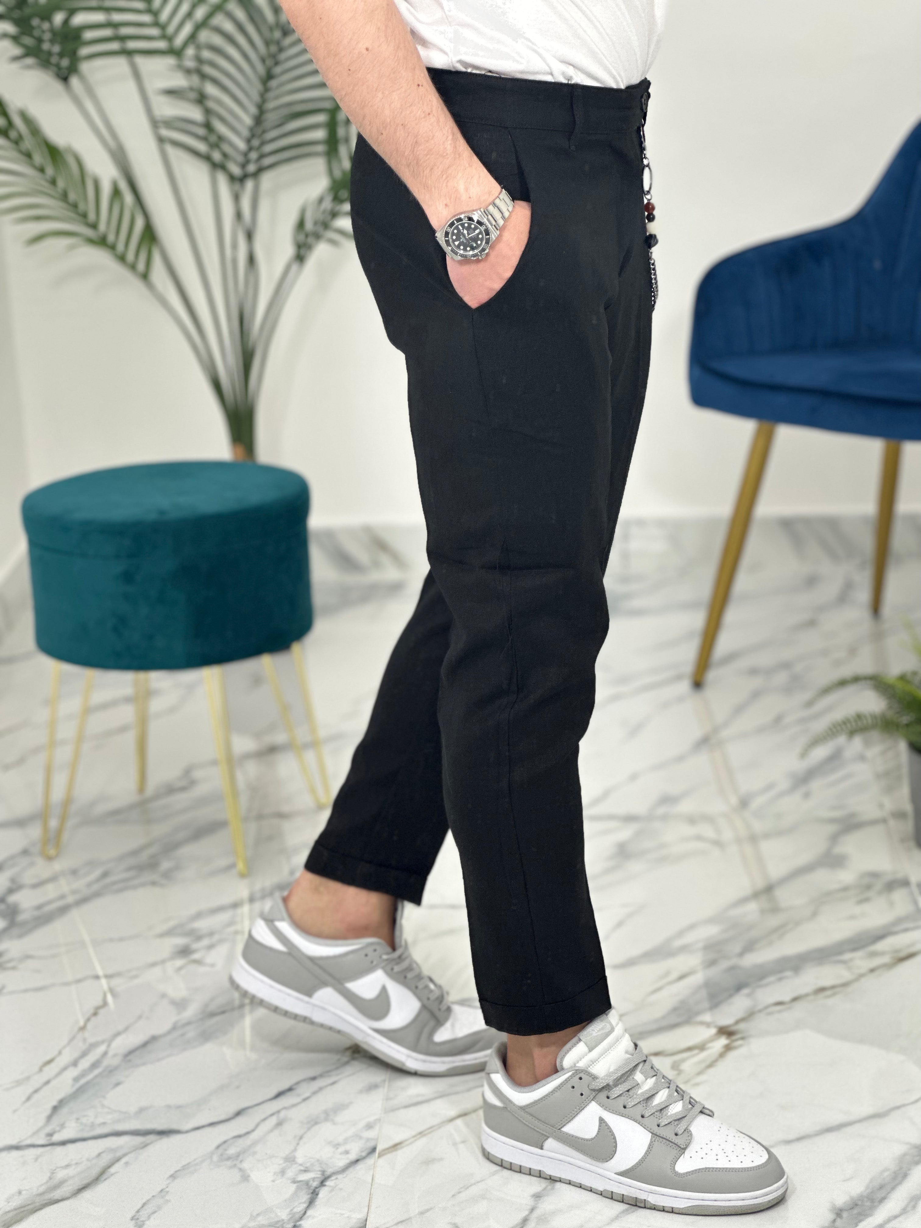 PANTALONE ELEGANTE IN LINO col.NERO UG95