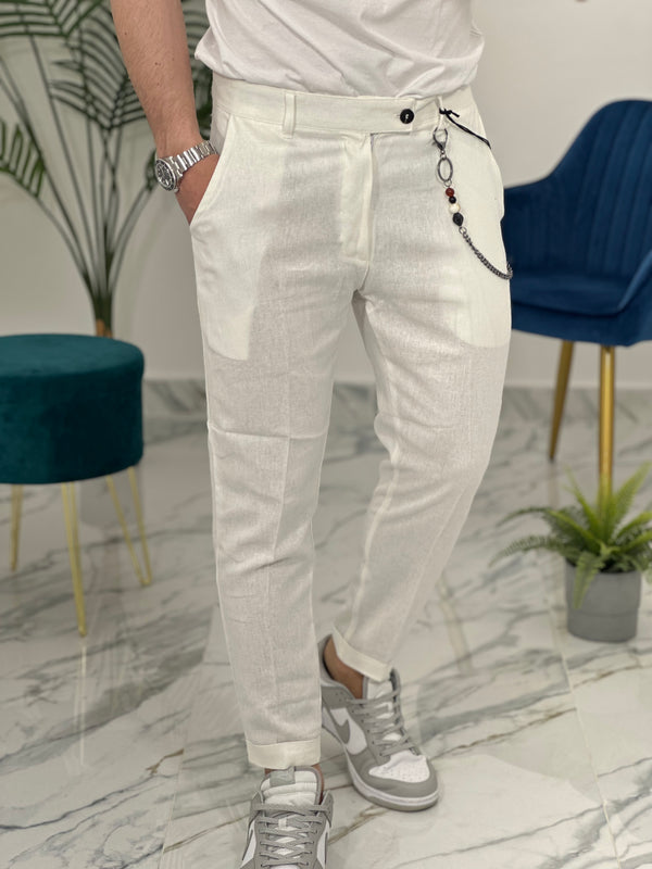 PANTALONE ELEGANTE IN LINO col.BIANCO UG95