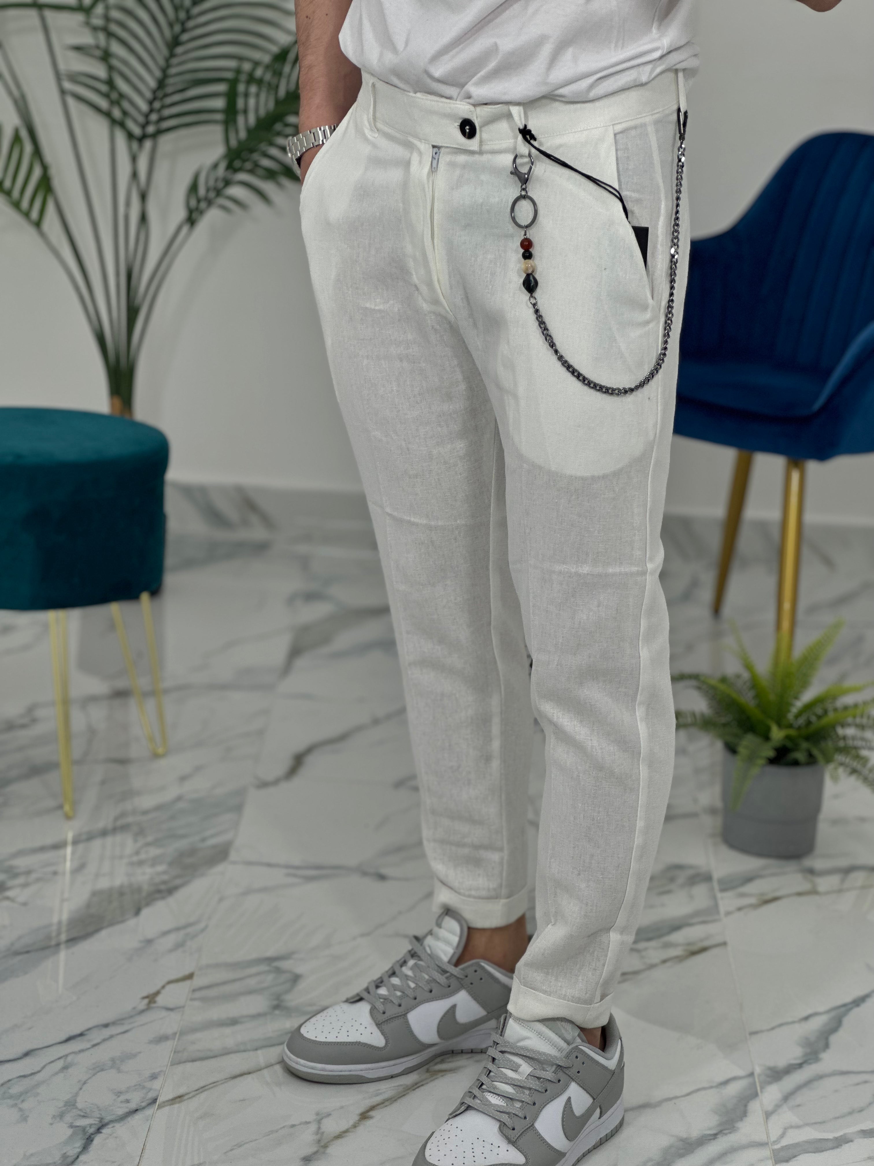 PANTALONE ELEGANTE IN LINO col.BIANCO UG95
