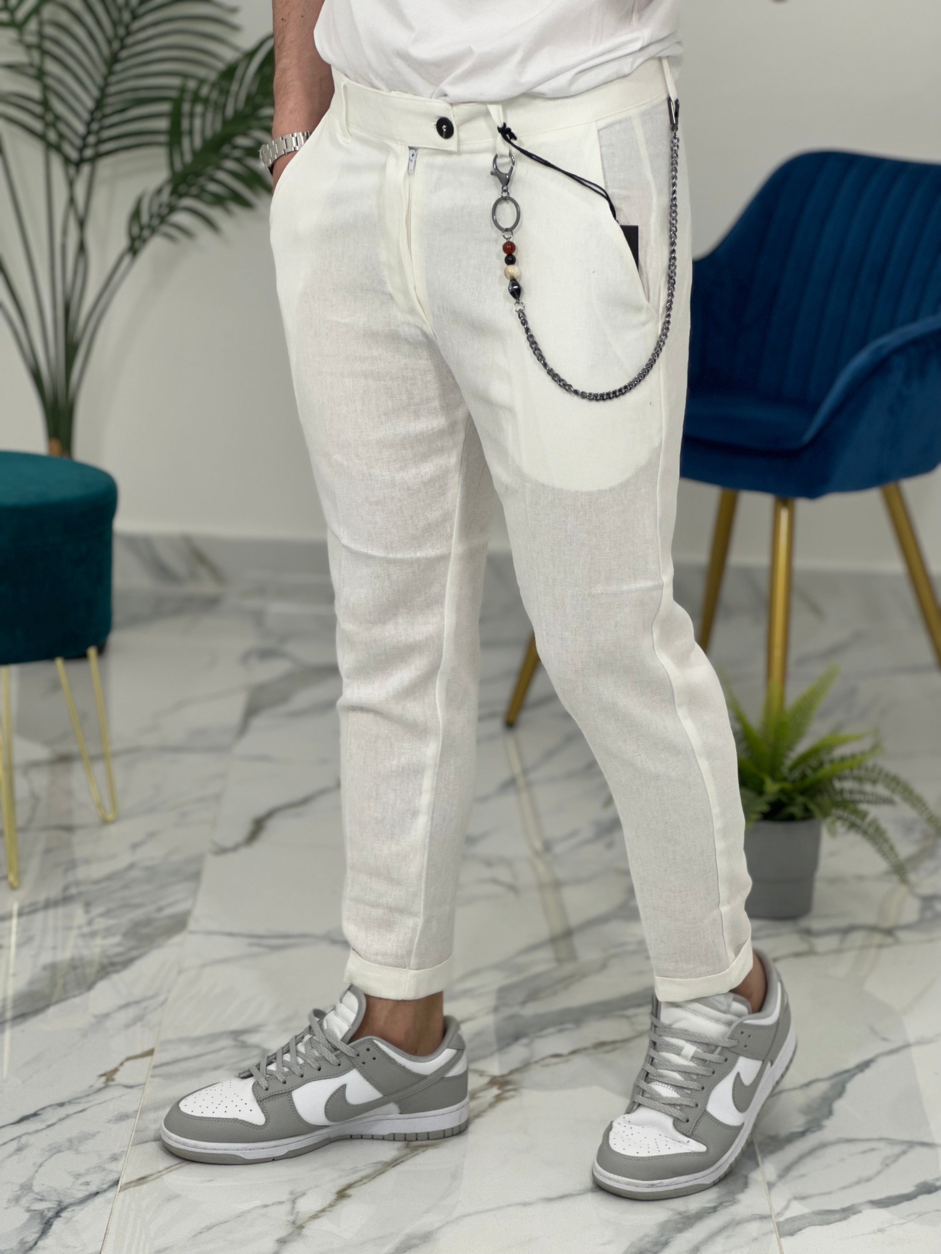 PANTALONE ELEGANTE IN LINO col.BIANCO UG95