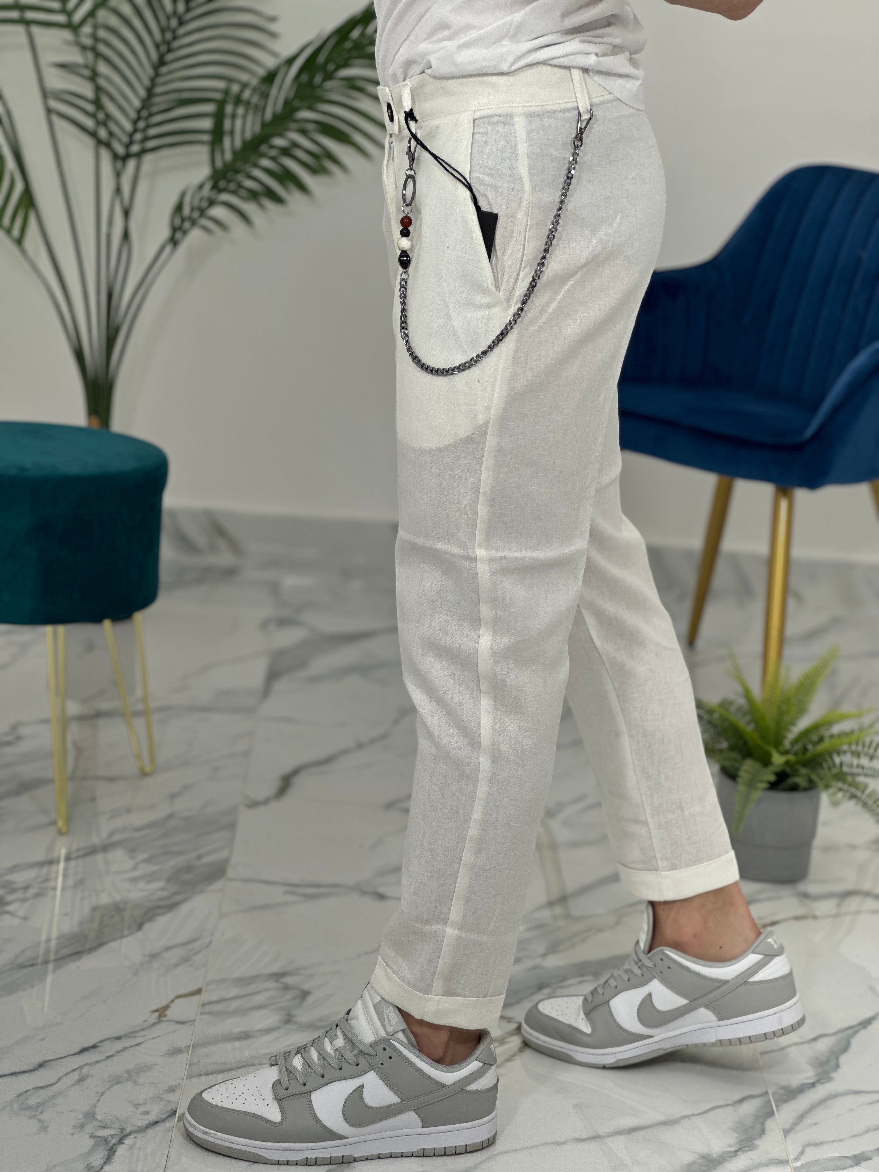 PANTALONE ELEGANTE IN LINO col.BIANCO UG95