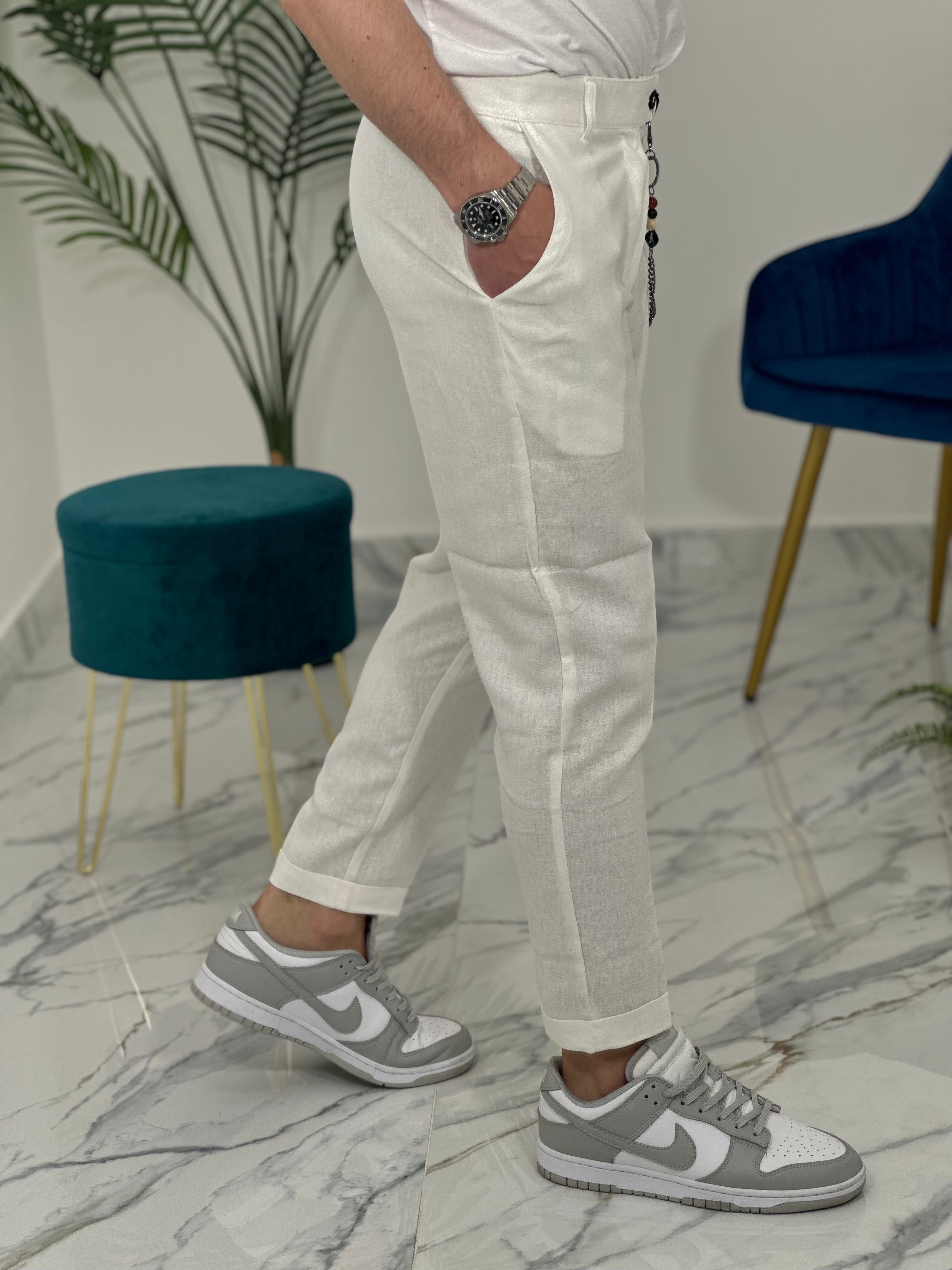 PANTALONE ELEGANTE IN LINO col.BIANCO UG95
